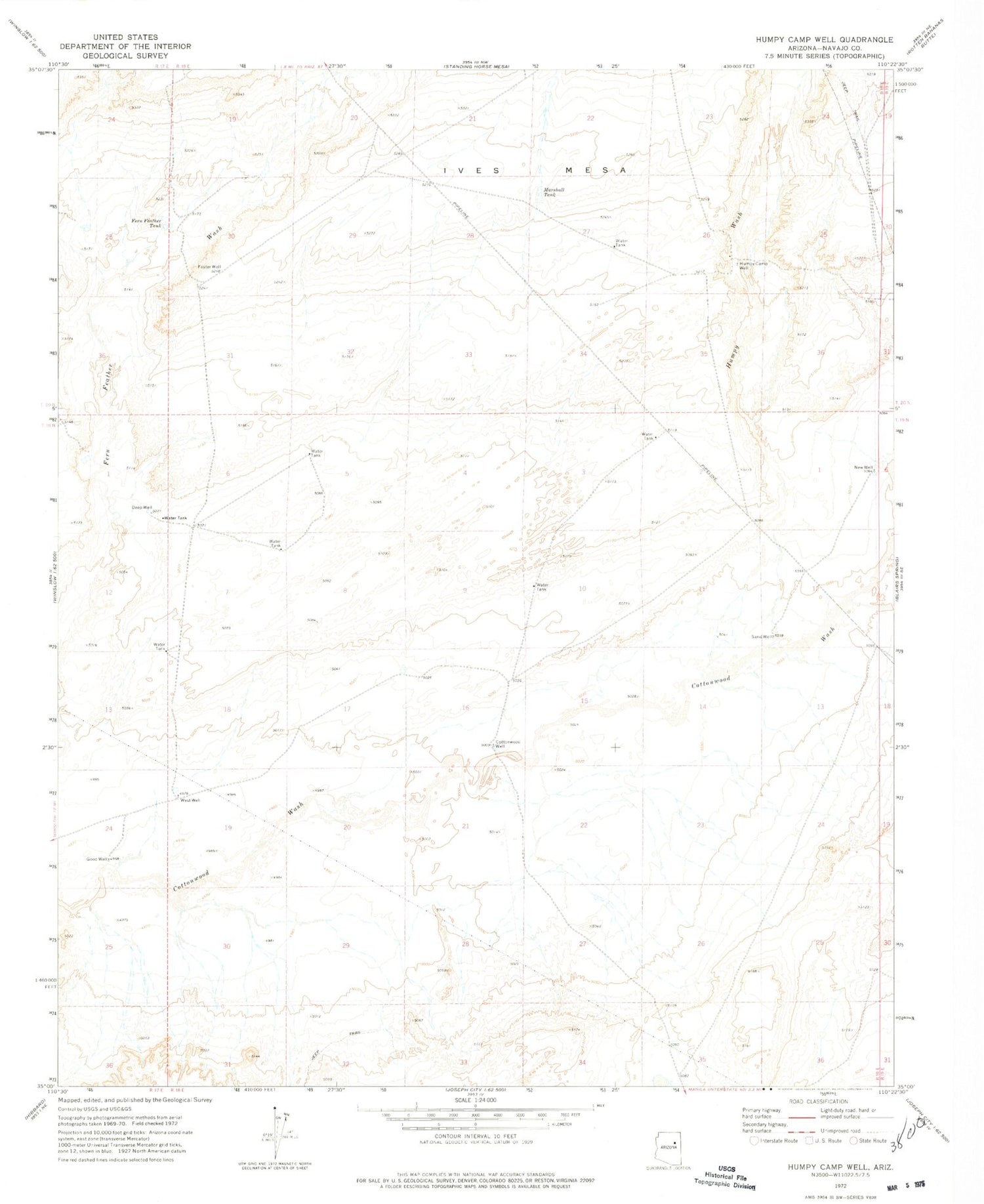 Classic USGS Humpy Camp Well Arizona 7.5'x7.5' Topo Map Image