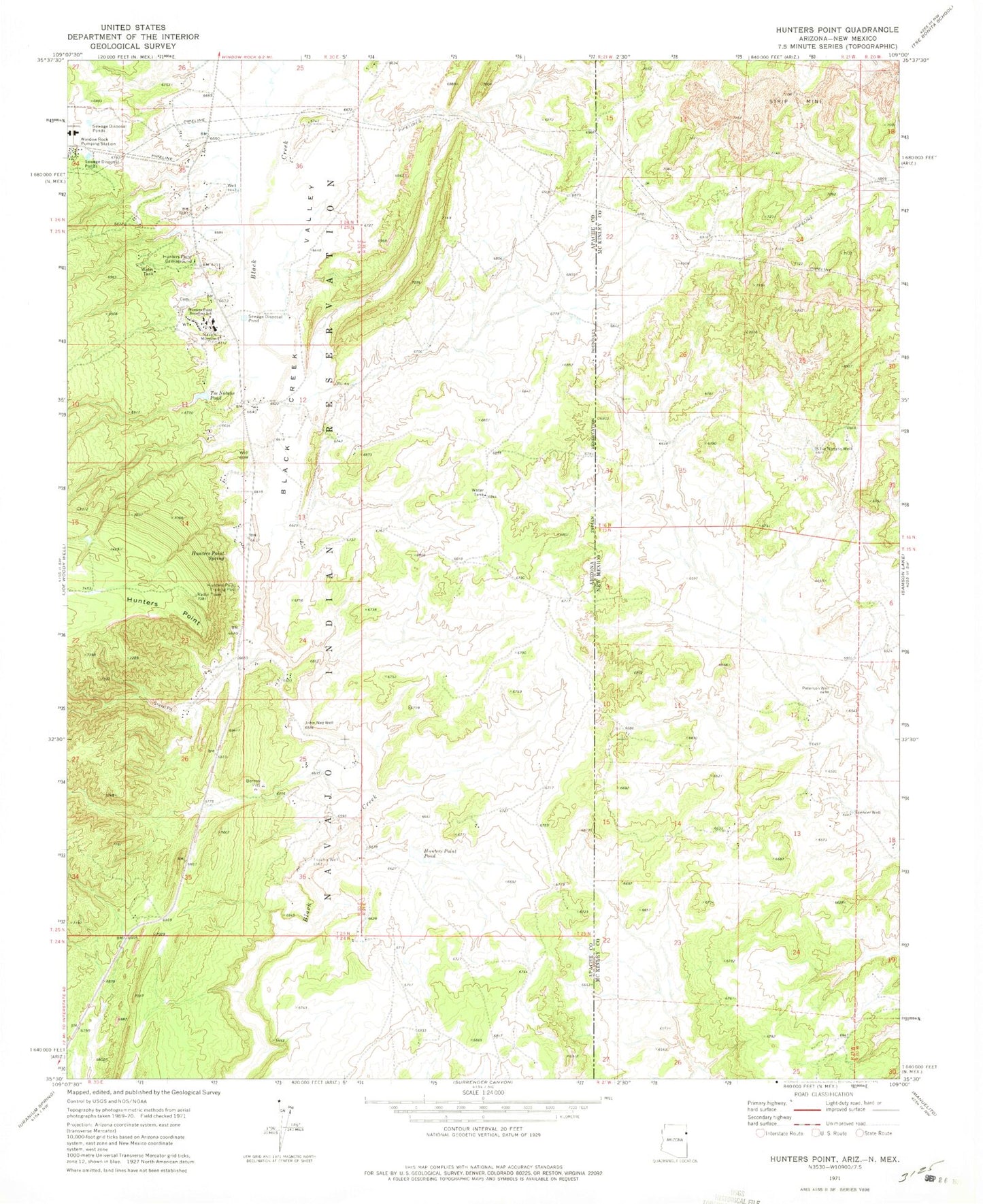 Classic USGS Hunters Point Arizona 7.5'x7.5' Topo Map Image