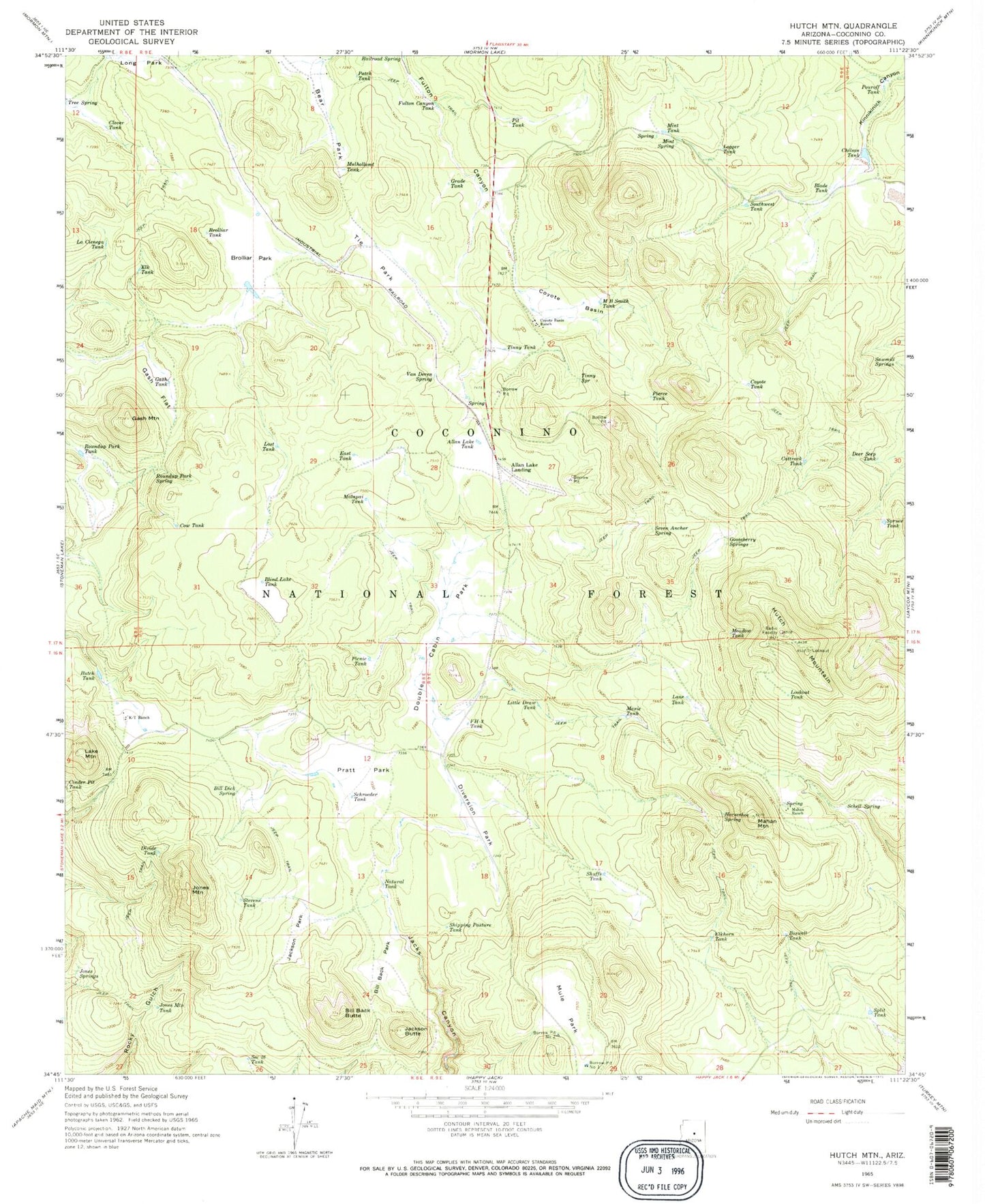 Classic USGS Hutch Mountain Arizona 7.5'x7.5' Topo Map Image
