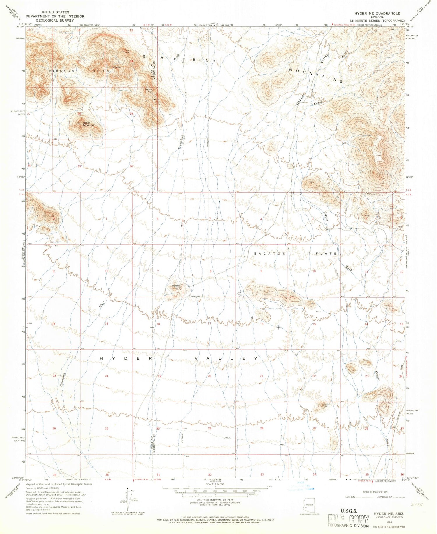 Classic USGS Hyder NE Arizona 7.5'x7.5' Topo Map Image