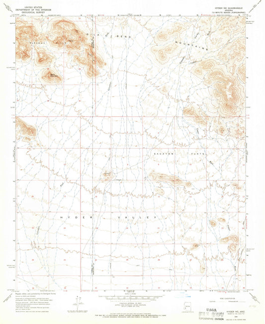 Classic USGS Hyder NE Arizona 7.5'x7.5' Topo Map Image