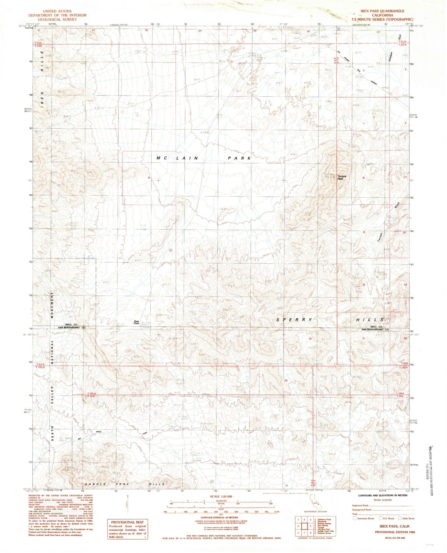 Classic USGS Ibex Pass California 7.5'x7.5' Topo Map Image