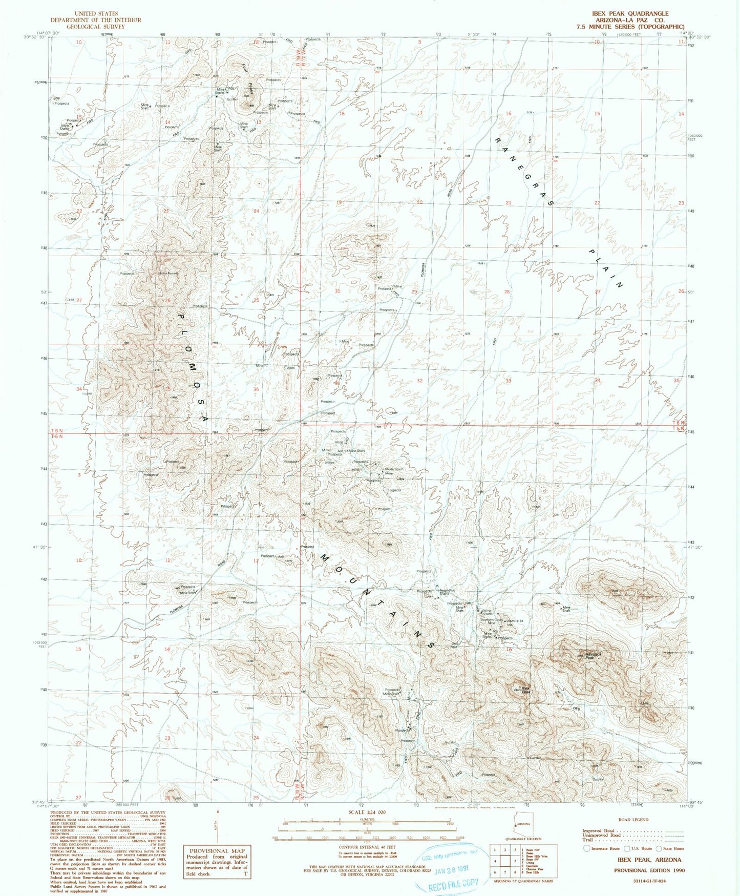 Classic USGS Ibex Peak Arizona 7.5'x7.5' Topo Map Image