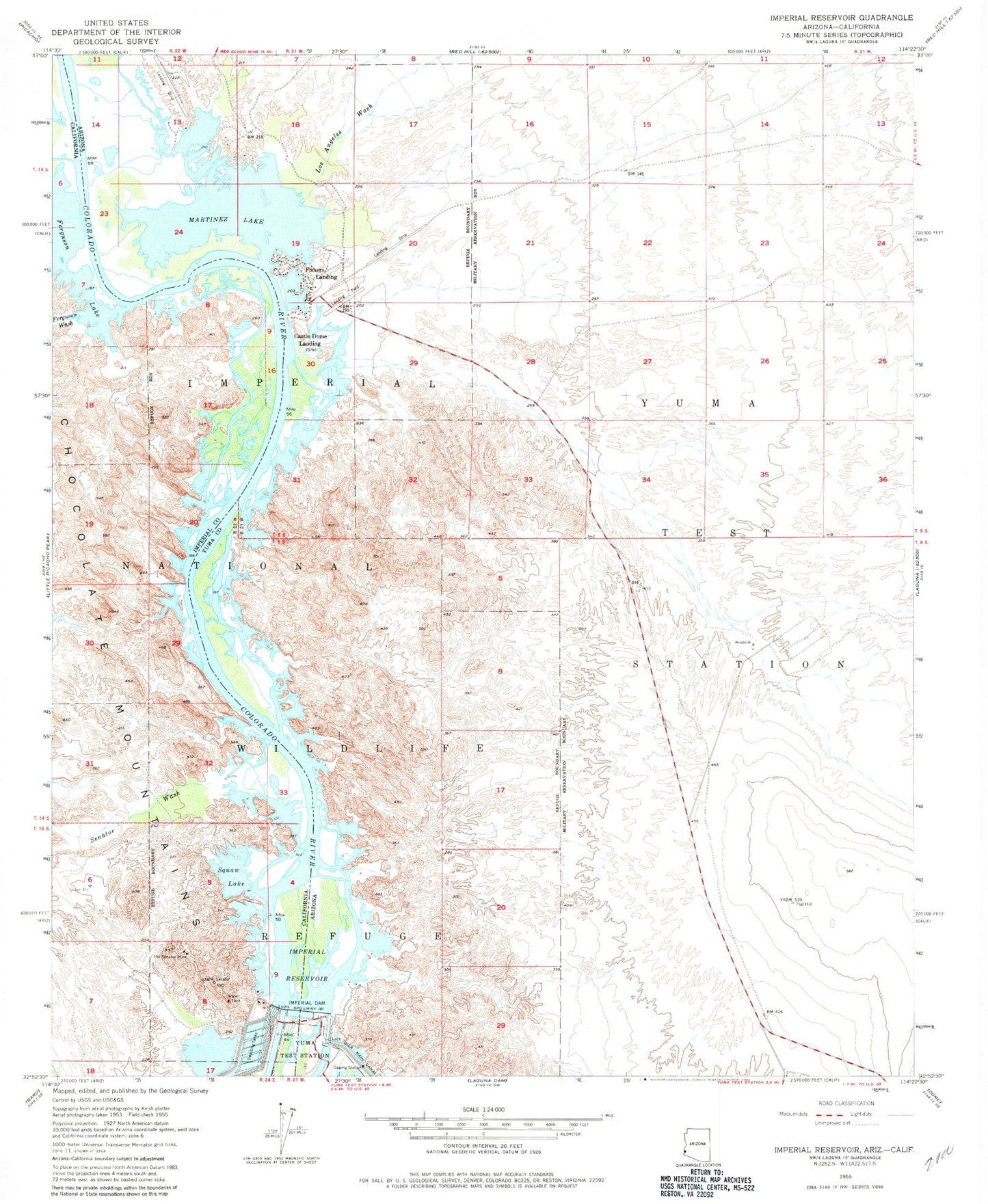 Classic USGS Imperial Reservoir Arizona 7.5'x7.5' Topo Map Image