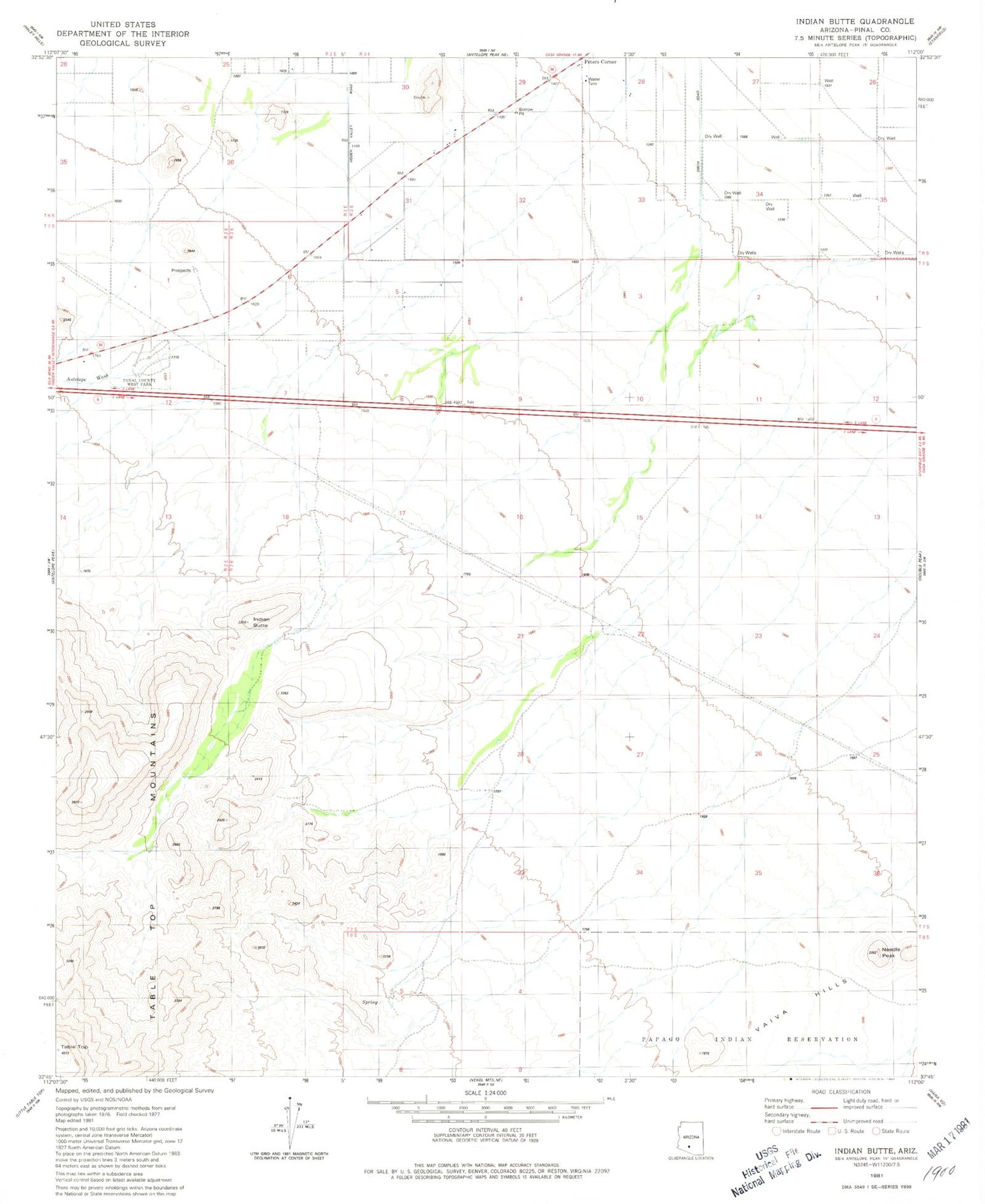 Classic USGS Indian Butte Arizona 7.5'x7.5' Topo Map Image