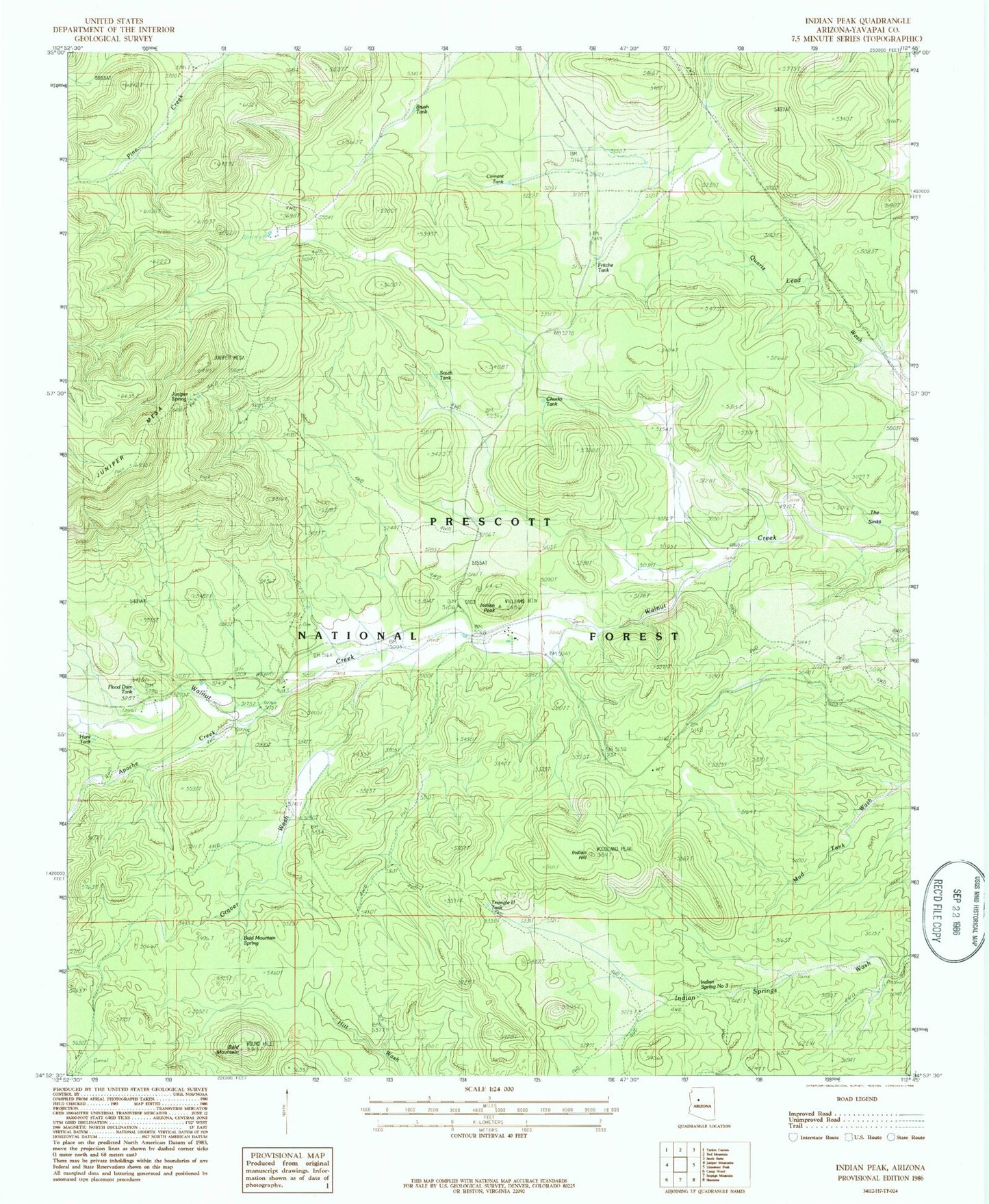 Classic USGS Indian Peak Arizona 7.5'x7.5' Topo Map Image