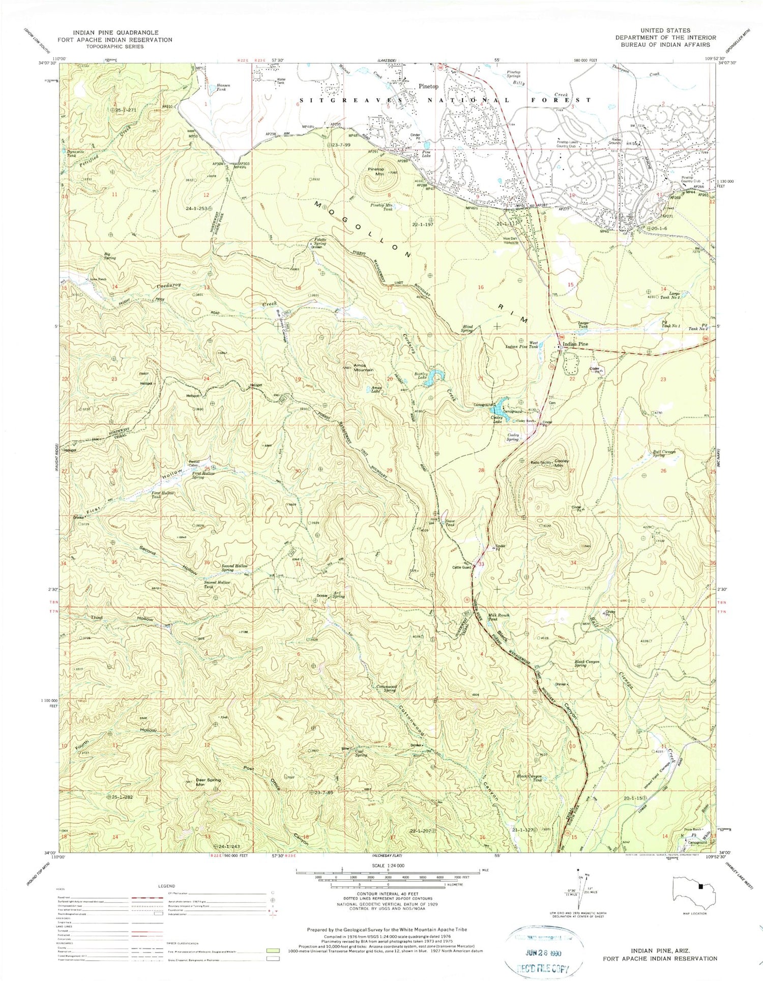 Classic USGS Indian Pine Arizona 7.5'x7.5' Topo Map Image