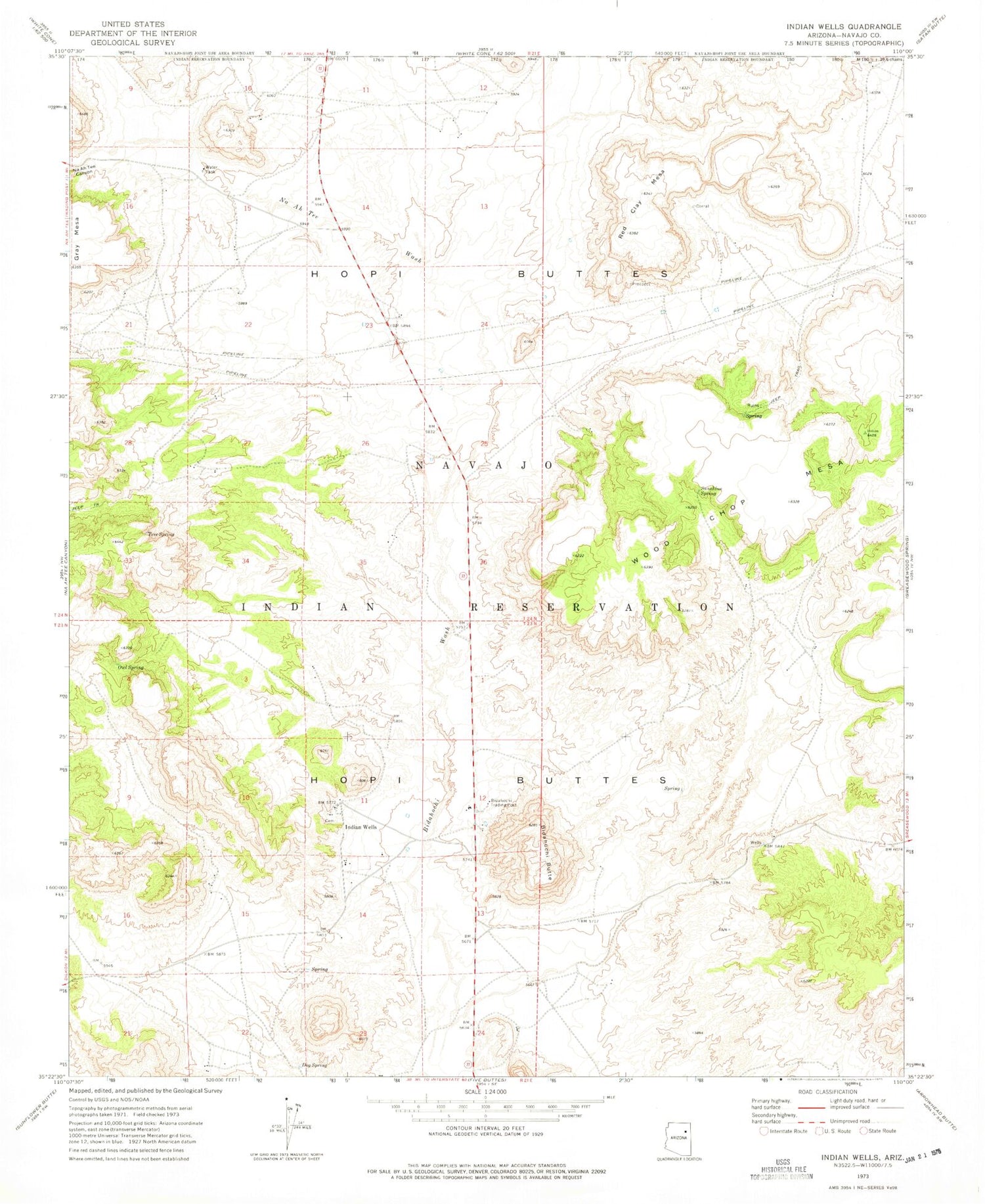 Classic USGS Indian Wells Arizona 7.5'x7.5' Topo Map Image
