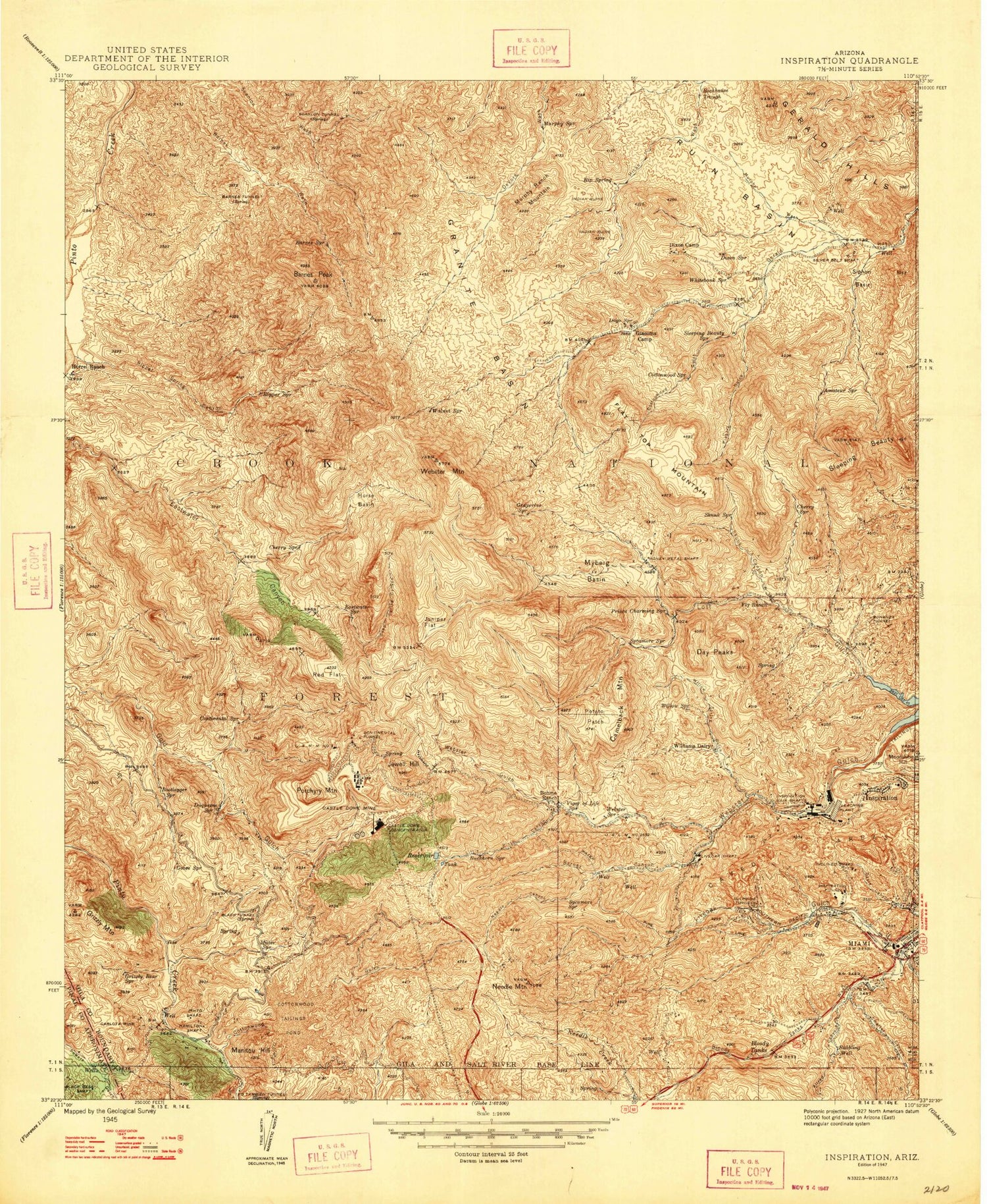 Classic USGS Inspiration Arizona 7.5'x7.5' Topo Map Image