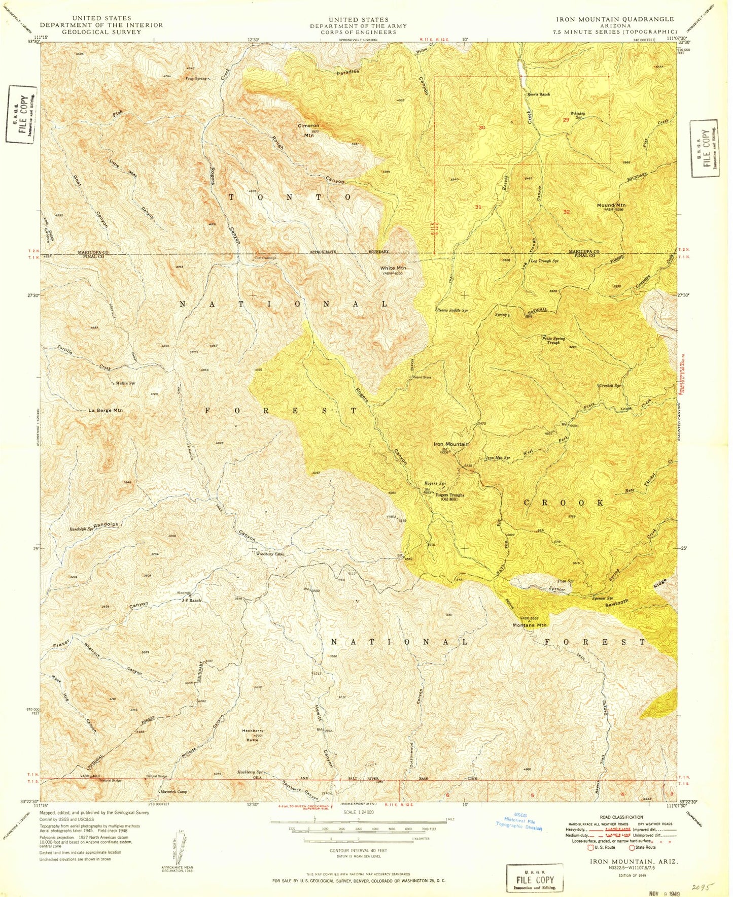 Classic USGS Iron Mountain Arizona 7.5'x7.5' Topo Map Image