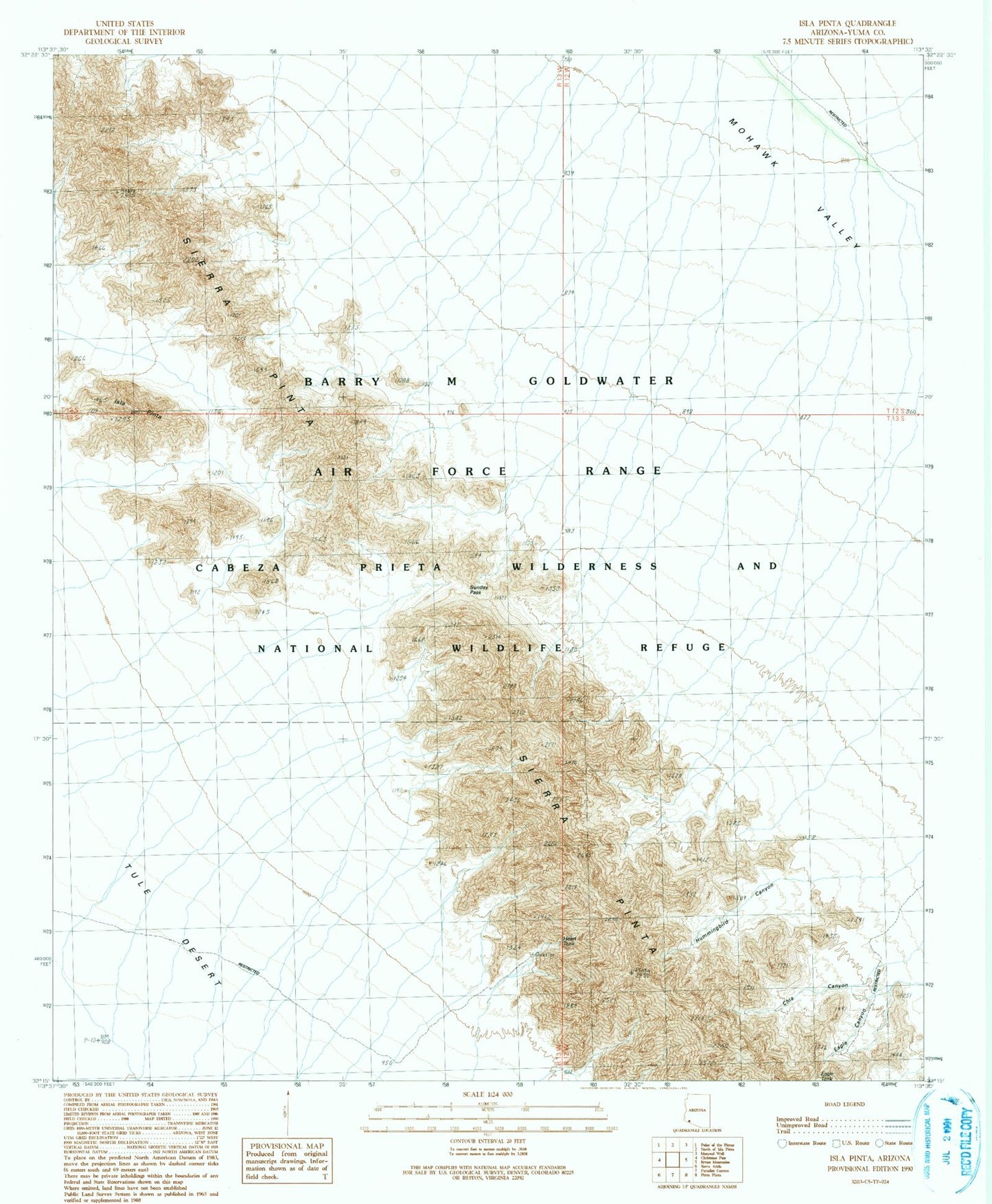 Classic USGS Isla Pinta Arizona 7.5'x7.5' Topo Map Image