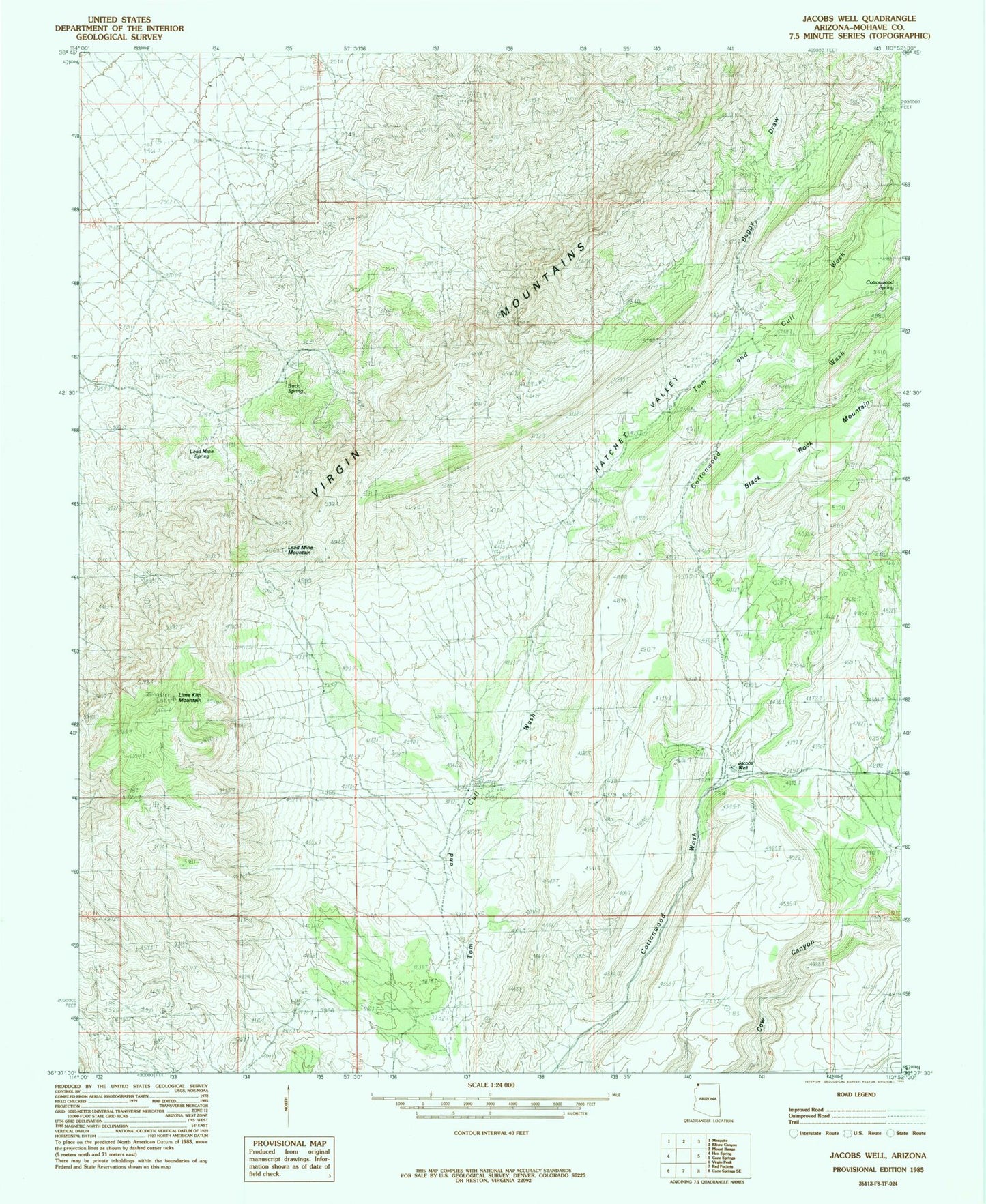 Classic USGS Jacobs Well Arizona 7.5'x7.5' Topo Map Image