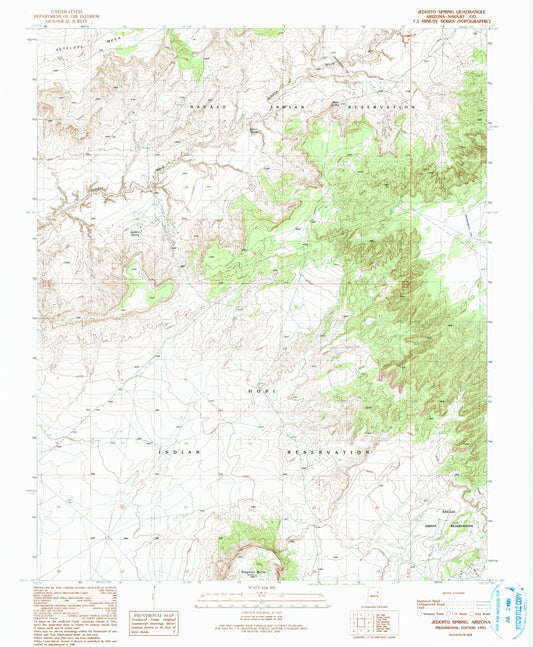 Classic USGS Jeddito Spring Arizona 7.5'x7.5' Topo Map Image