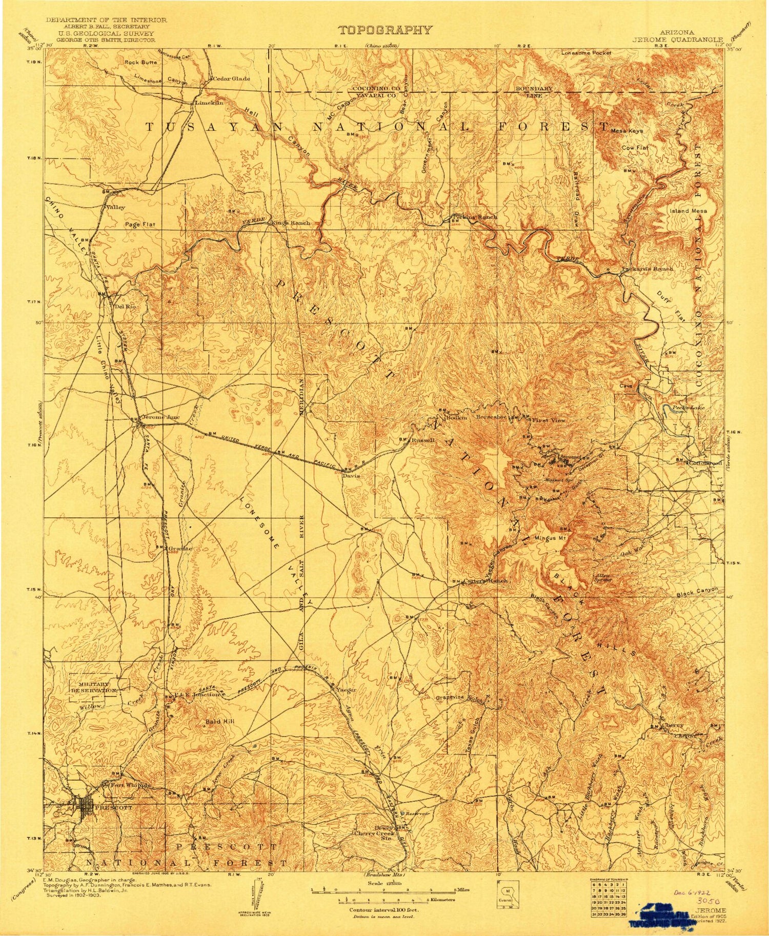 Historic 1905 Jerome Arizona 30'x30' Topo Map Image