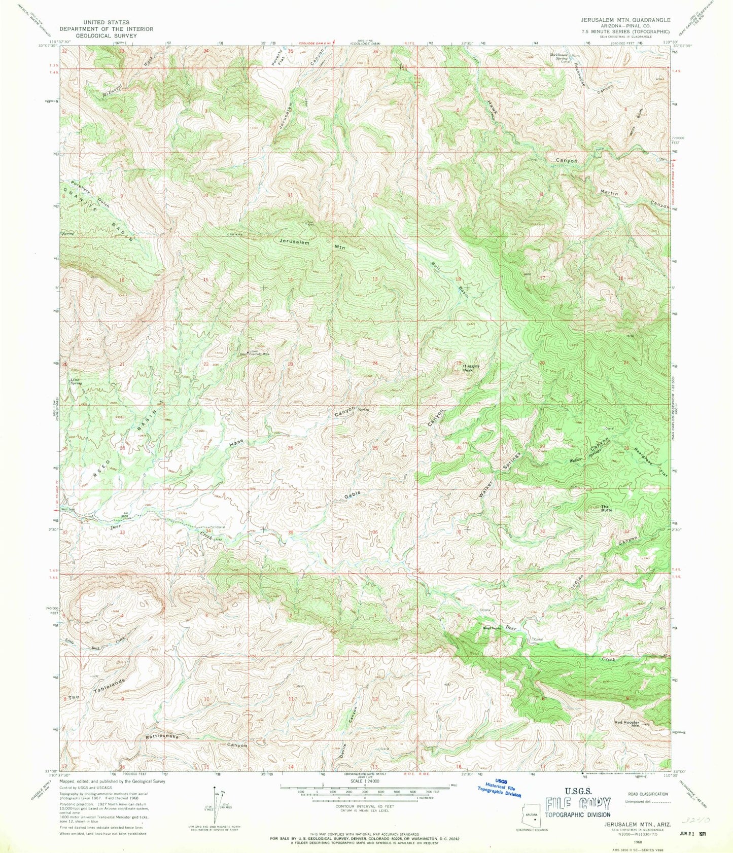 Classic USGS Jerusalem Mountain Arizona 7.5'x7.5' Topo Map Image