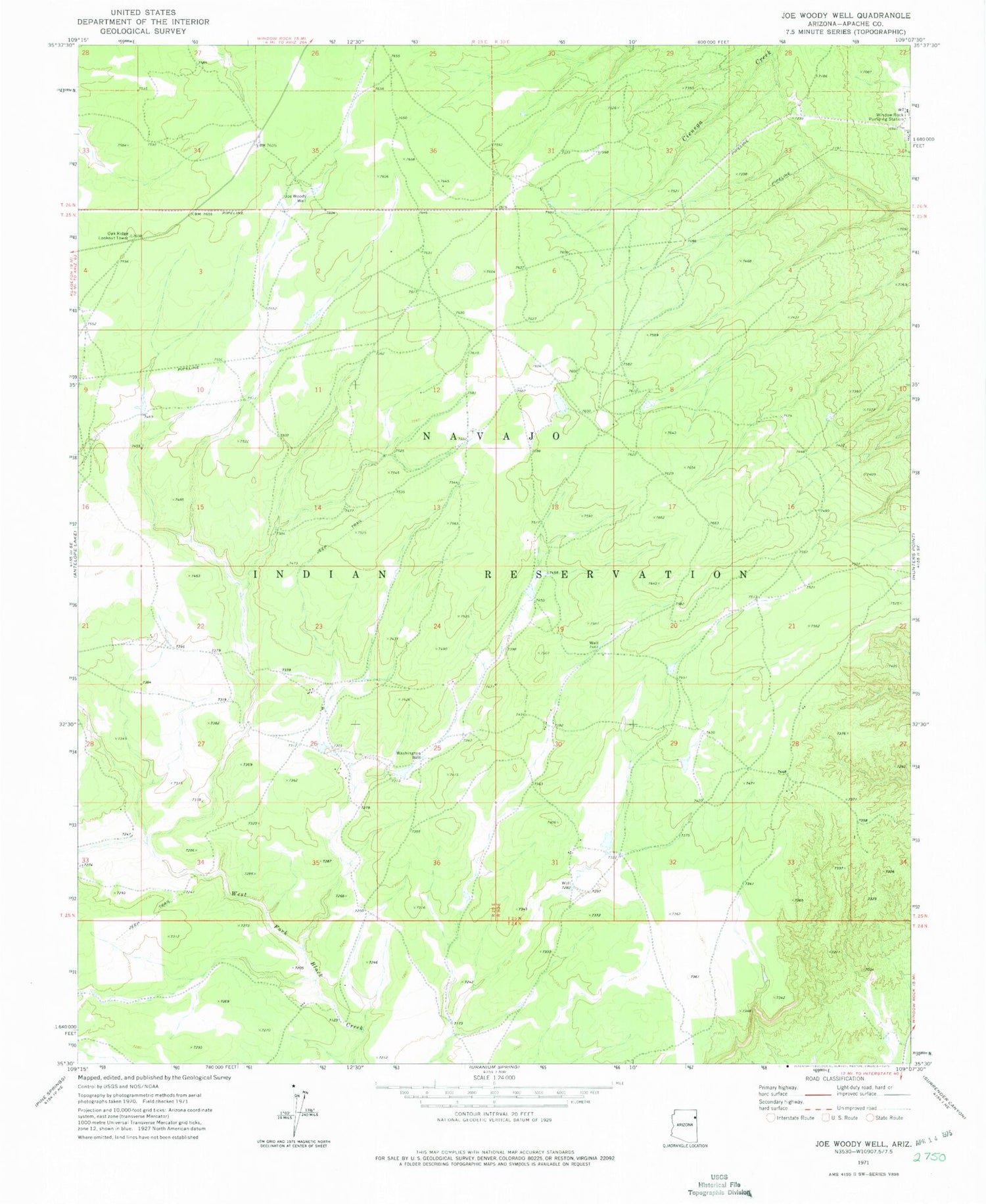 Classic USGS Joe Woody Well Arizona 7.5'x7.5' Topo Map Image