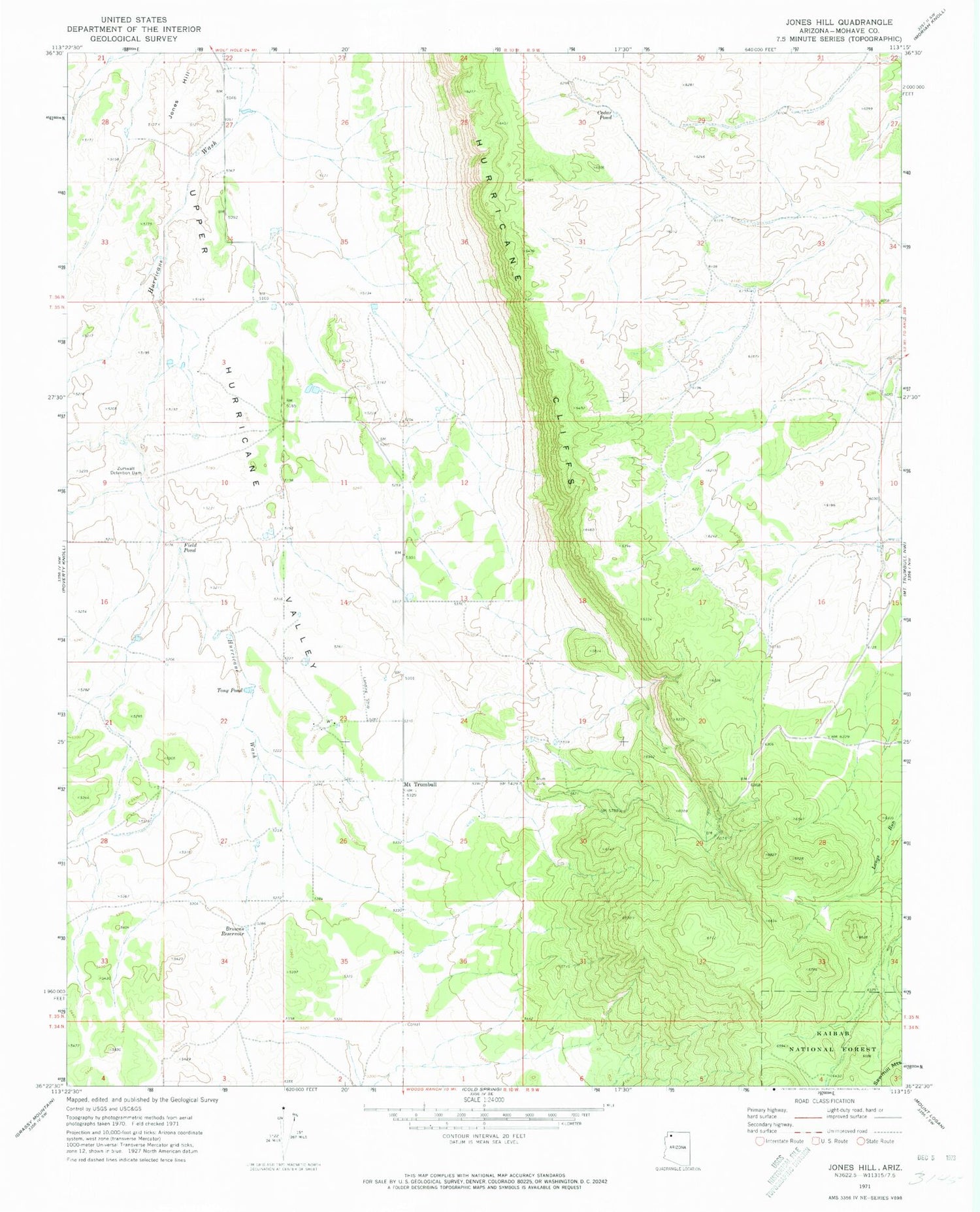 Classic USGS Jones Hill Arizona 7.5'x7.5' Topo Map Image
