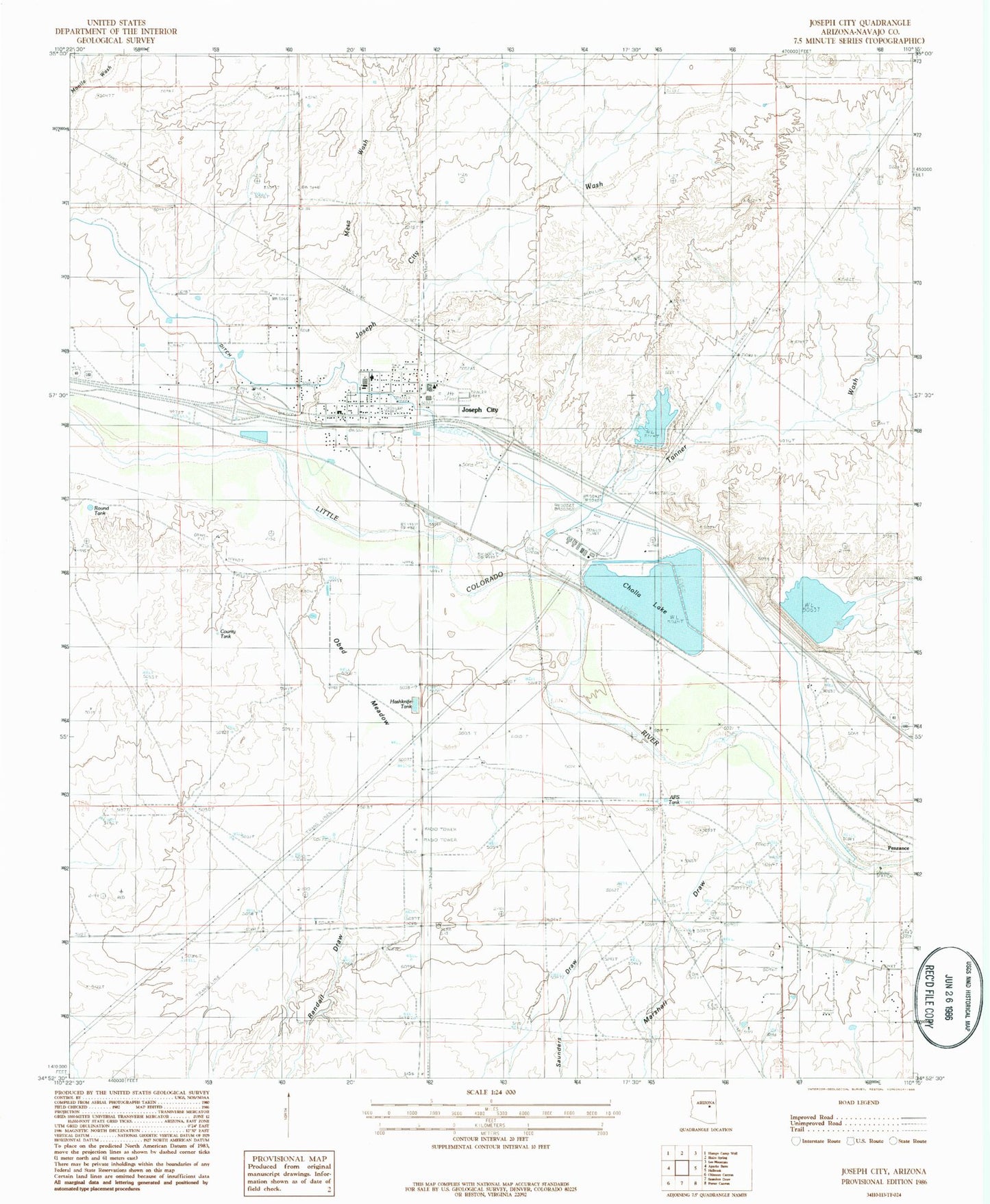 Classic USGS Joseph City Arizona 7.5'x7.5' Topo Map Image