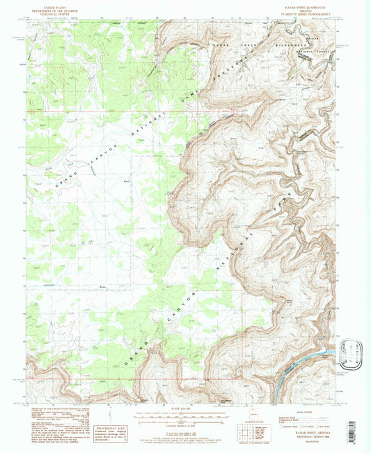 Classic USGS Kanab Point Arizona 7.5'x7.5' Topo Map Image