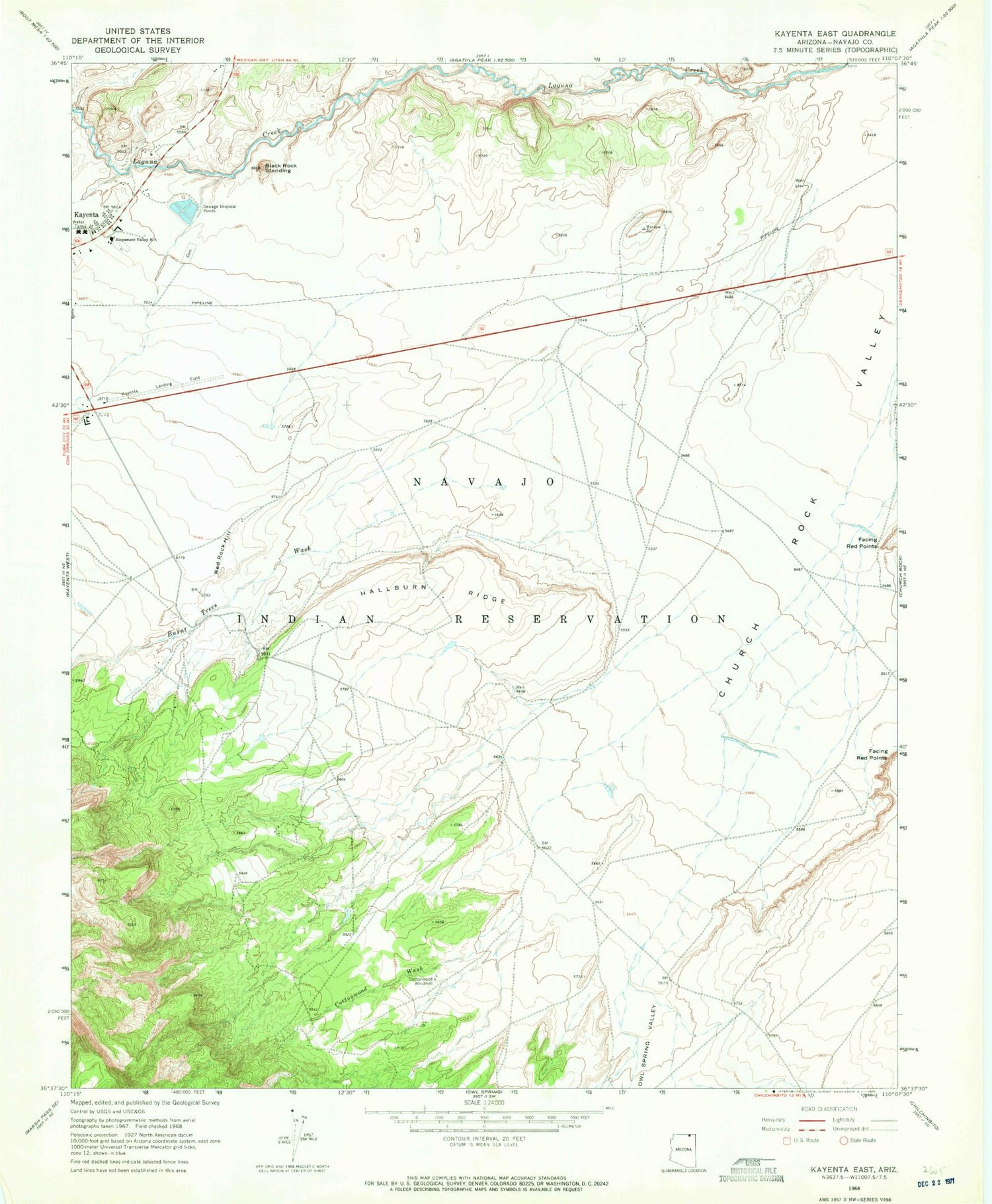 Classic USGS Kayenta East Arizona 7.5'x7.5' Topo Map Image