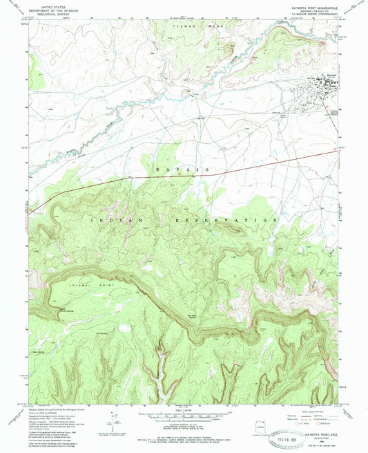 Classic USGS Kayenta West Arizona 7.5'x7.5' Topo Map Image