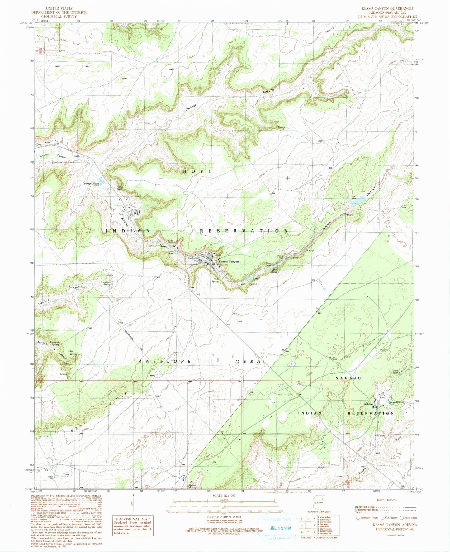 Classic USGS Keams Canyon Arizona 7.5'x7.5' Topo Map Image