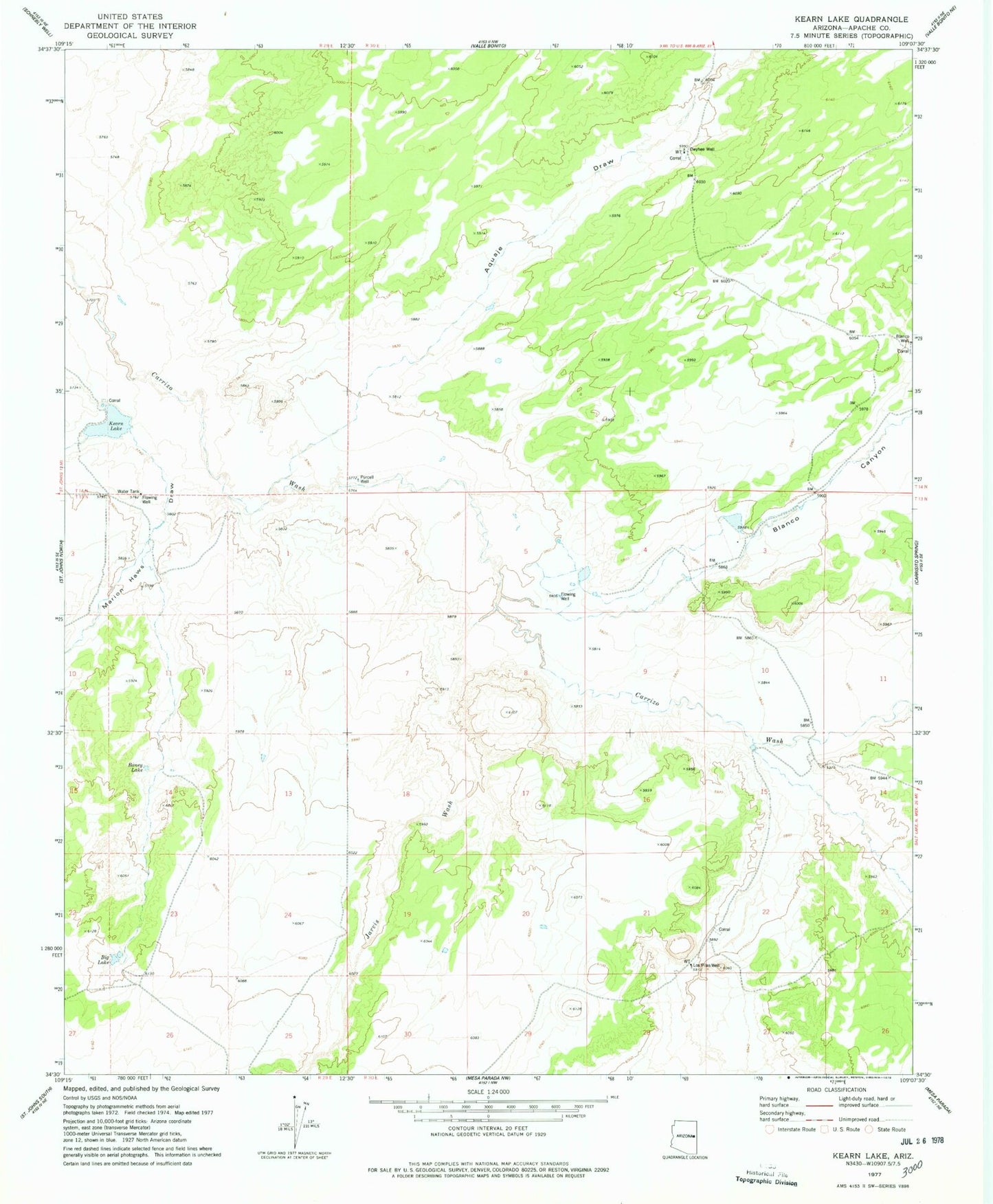 Classic USGS Kearn Lake Arizona 7.5'x7.5' Topo Map Image