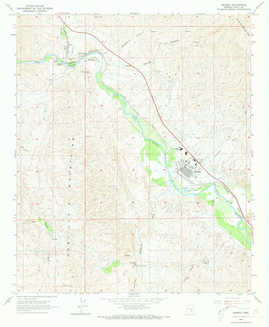 Classic USGS Kearny Arizona 7.5'x7.5' Topo Map Image
