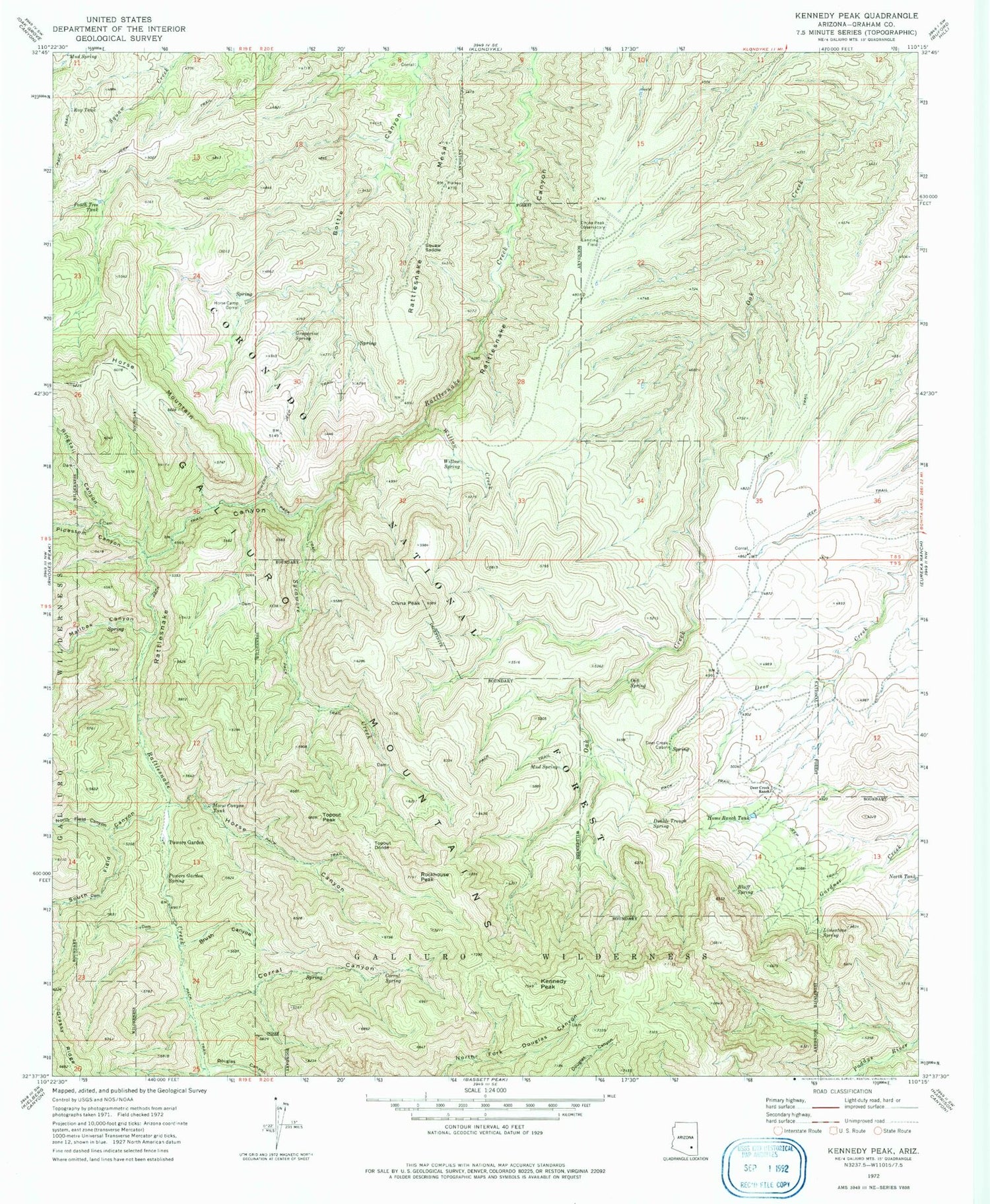 Classic USGS Kennedy Peak Arizona 7.5'x7.5' Topo Map Image