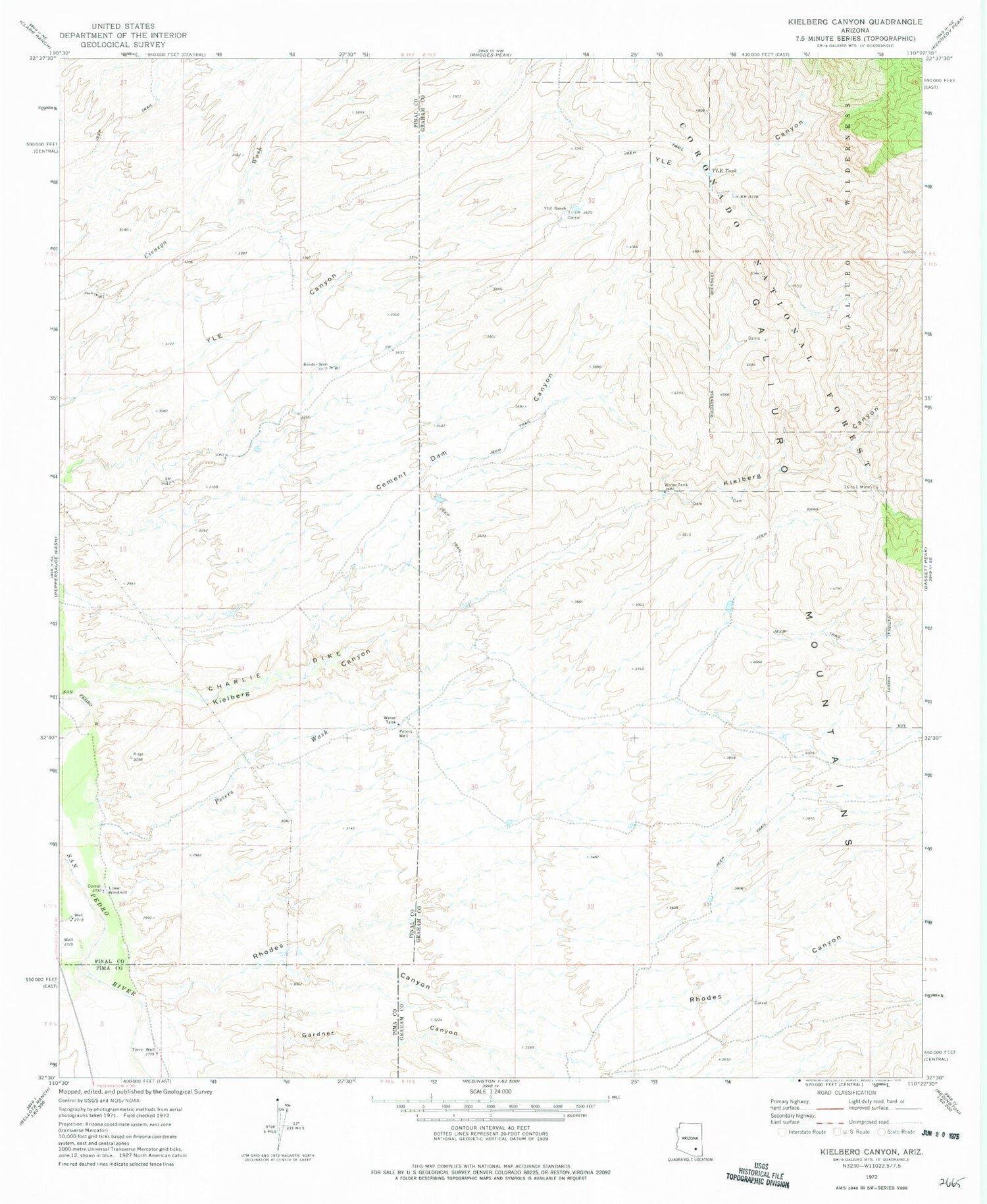Classic USGS Kielberg Canyon Arizona 7.5'x7.5' Topo Map Image