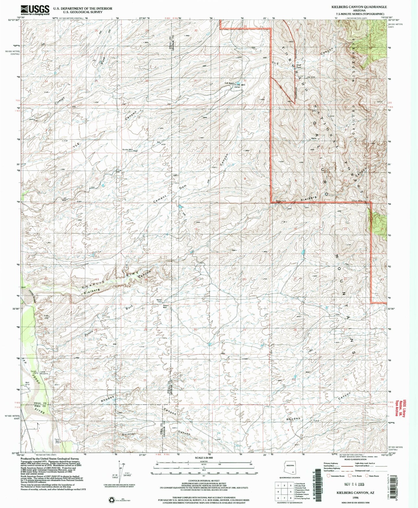 Classic USGS Kielberg Canyon Arizona 7.5'x7.5' Topo Map Image