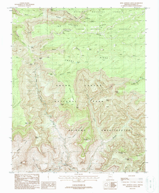 Classic USGS King Arthur Castle Arizona 7.5'x7.5' Topo Map Image