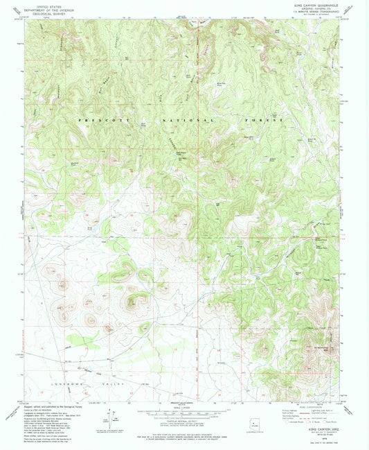Classic USGS King Canyon Arizona 7.5'x7.5' Topo Map Image