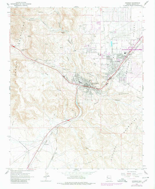 Classic USGS Kingman Arizona 7.5'x7.5' Topo Map Image
