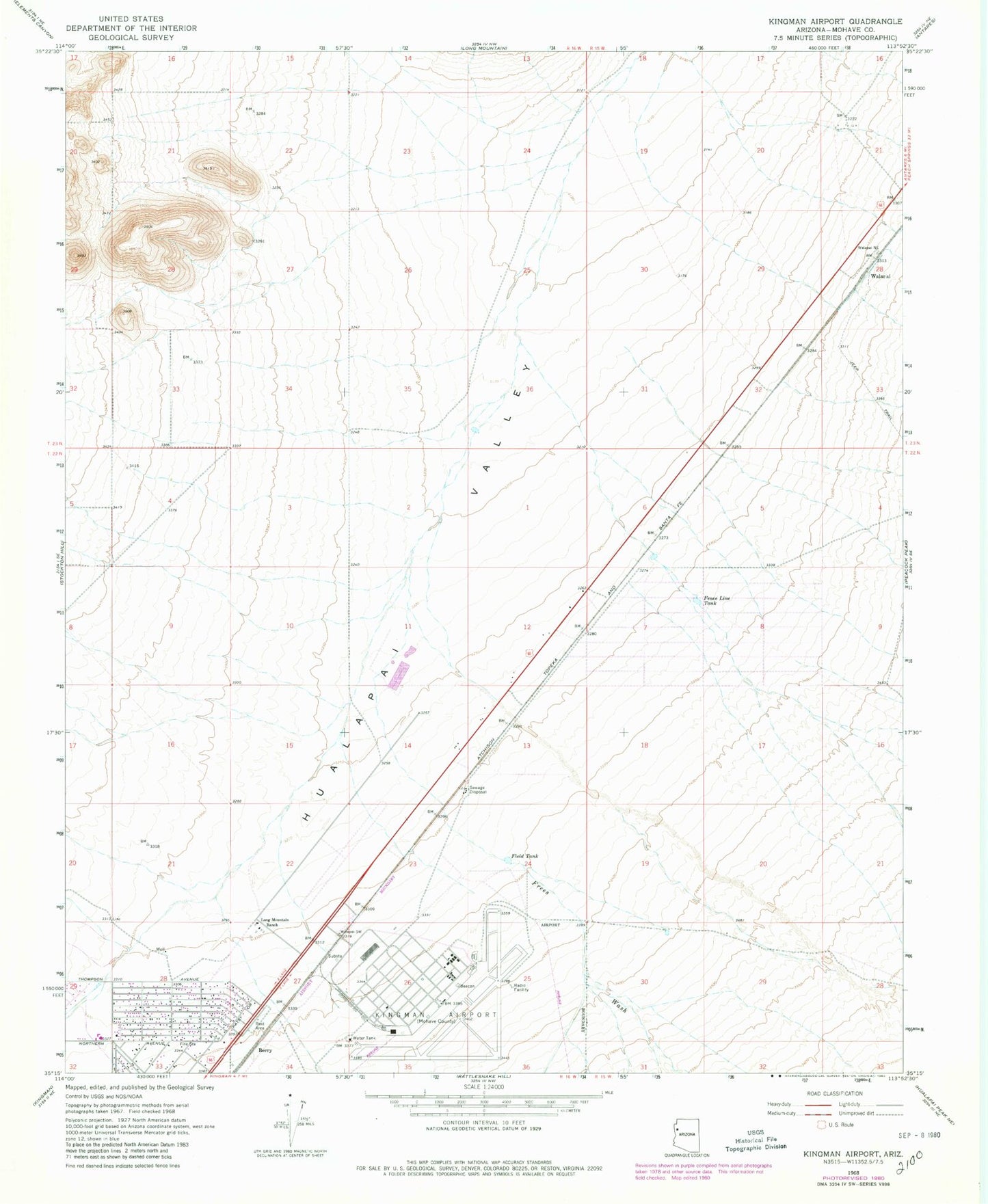 Classic USGS Kingman Airport Arizona 7.5'x7.5' Topo Map Image
