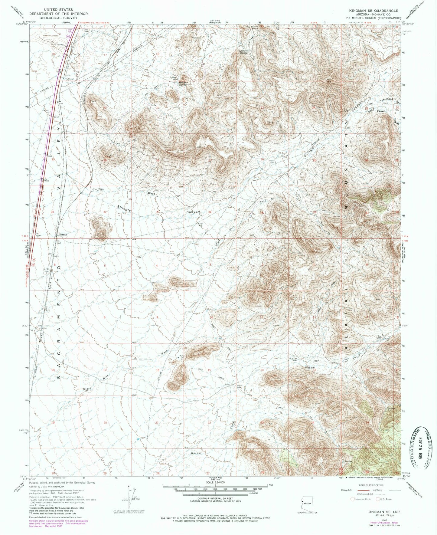 Classic USGS Kingman SE Arizona 7.5'x7.5' Topo Map Image