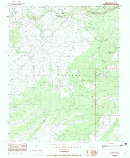 Classic USGS Kinlichee Arizona 7.5'x7.5' Topo Map Image