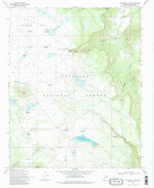 Classic USGS Kinnikinick Lake Arizona 7.5'x7.5' Topo Map Image