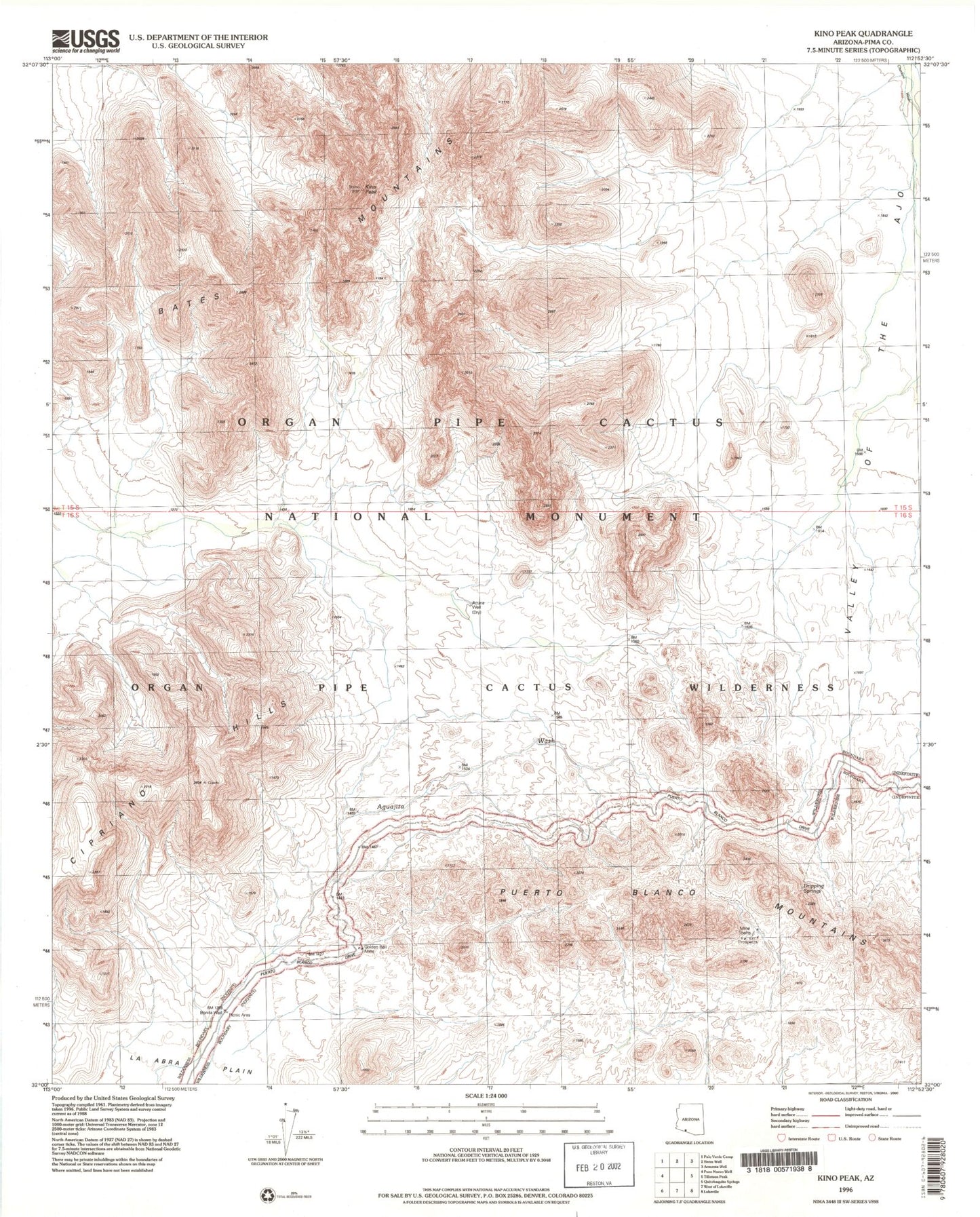 Classic USGS Kino Peak Arizona 7.5'x7.5' Topo Map Image