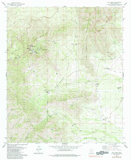 Classic USGS Kitt Peak Arizona 7.5'x7.5' Topo Map Image