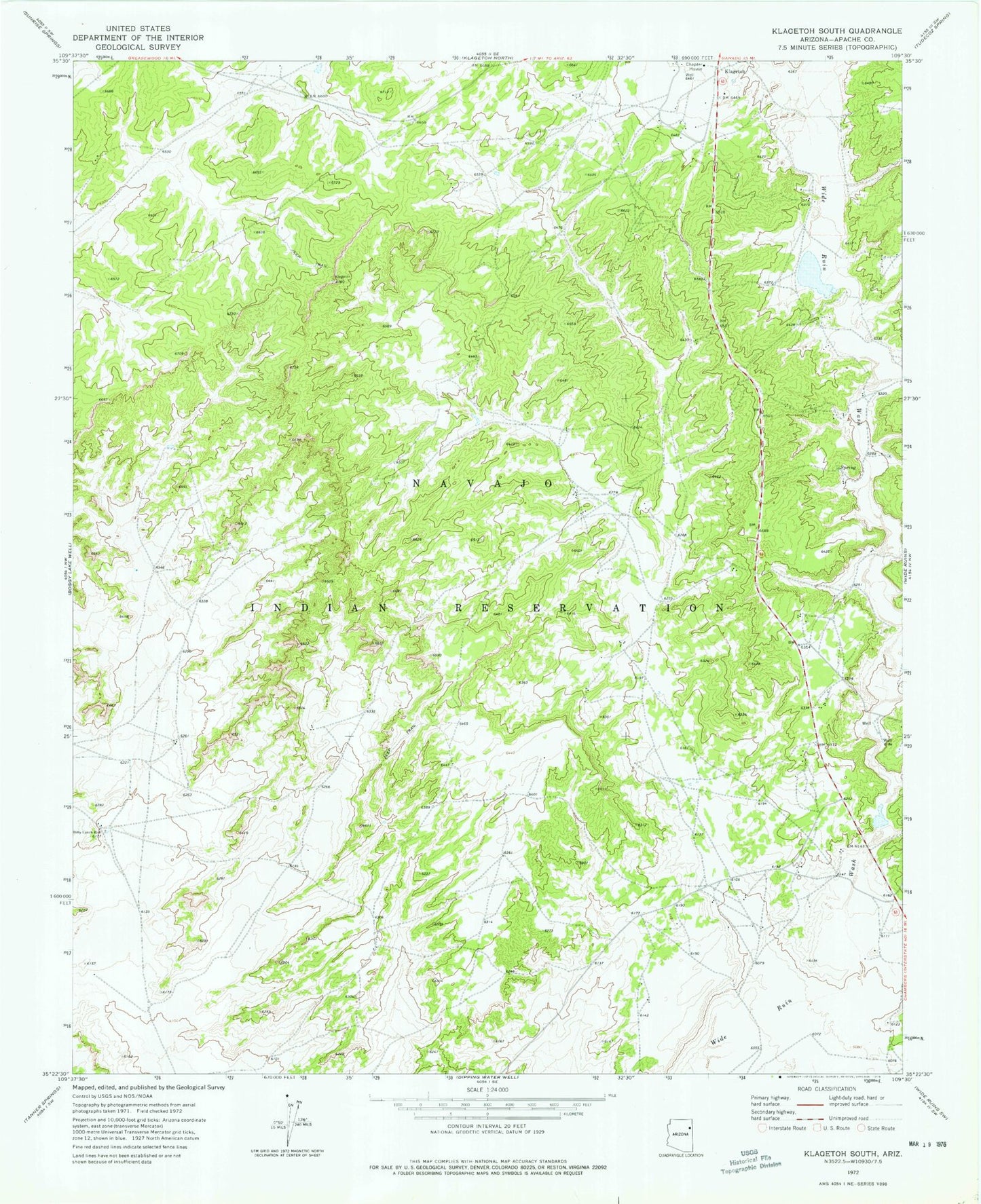 Classic USGS Klagetoh South Arizona 7.5'x7.5' Topo Map Image