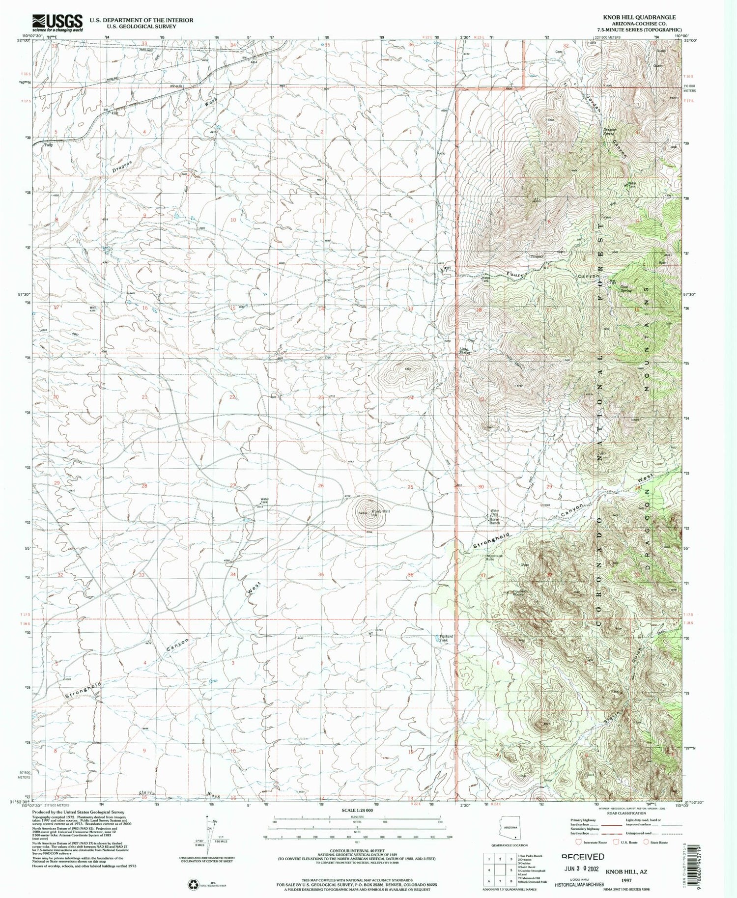 Classic USGS Knob Hill Arizona 7.5'x7.5' Topo Map Image
