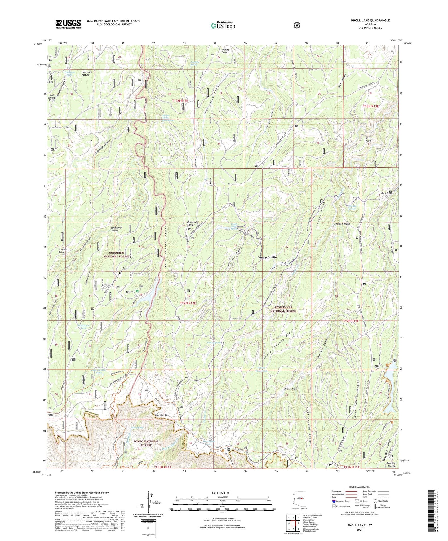 Knoll Lake Arizona US Topo Map Image