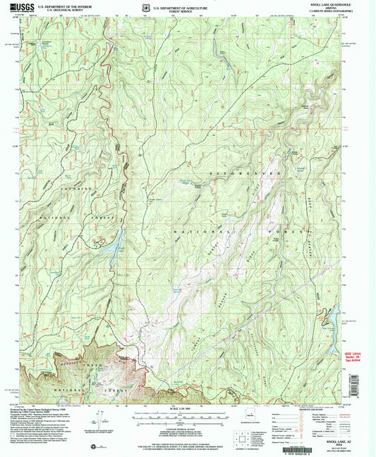 Classic USGS Knoll Lake Arizona 7.5'x7.5' Topo Map Image