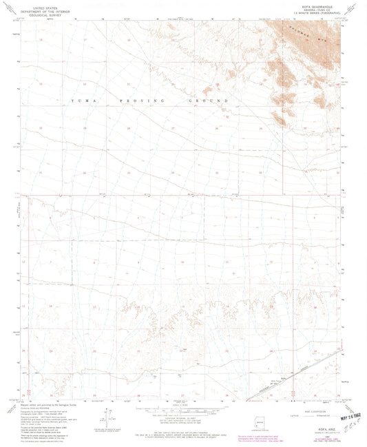 Classic USGS Kofa Arizona 7.5'x7.5' Topo Map Image