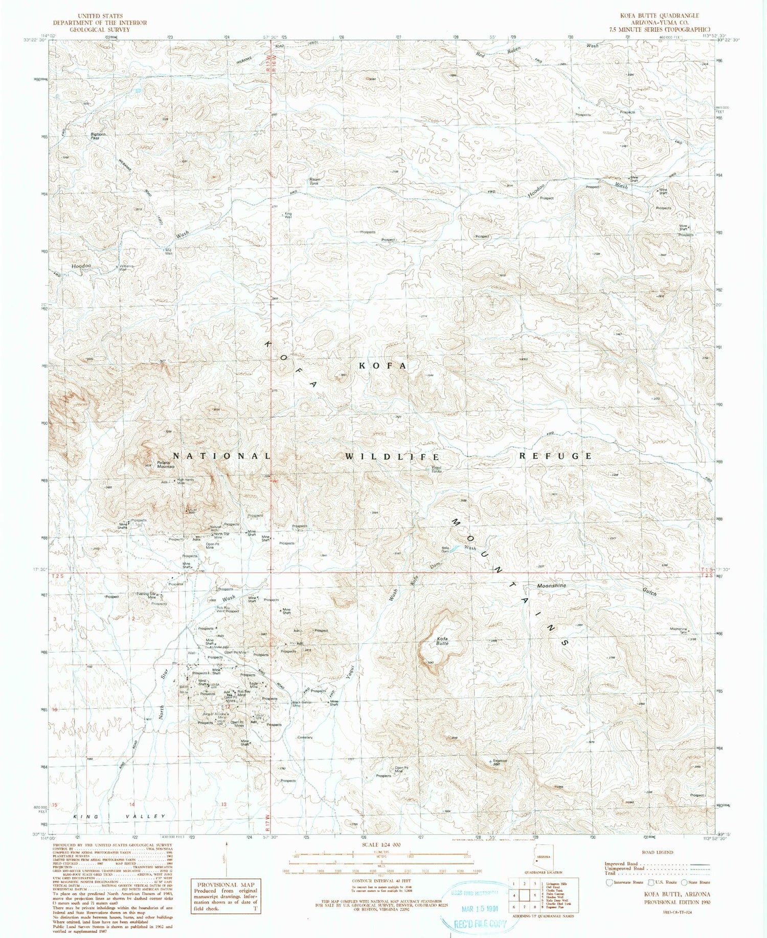 Classic USGS Kofa Butte Arizona 7.5'x7.5' Topo Map Image