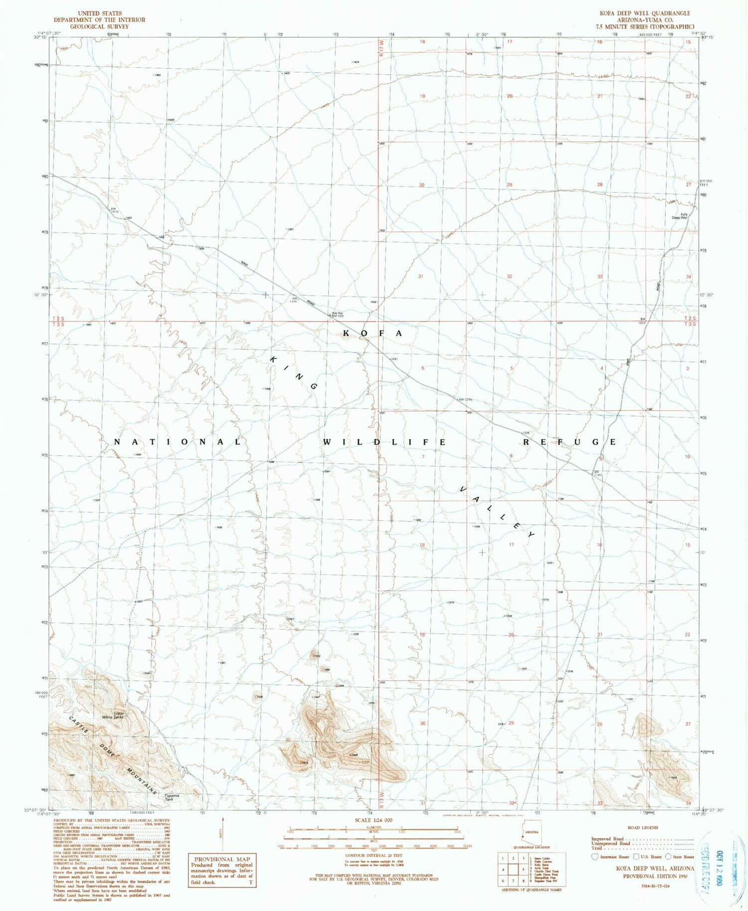 Classic USGS Kofa Deep Well Arizona 7.5'x7.5' Topo Map Image