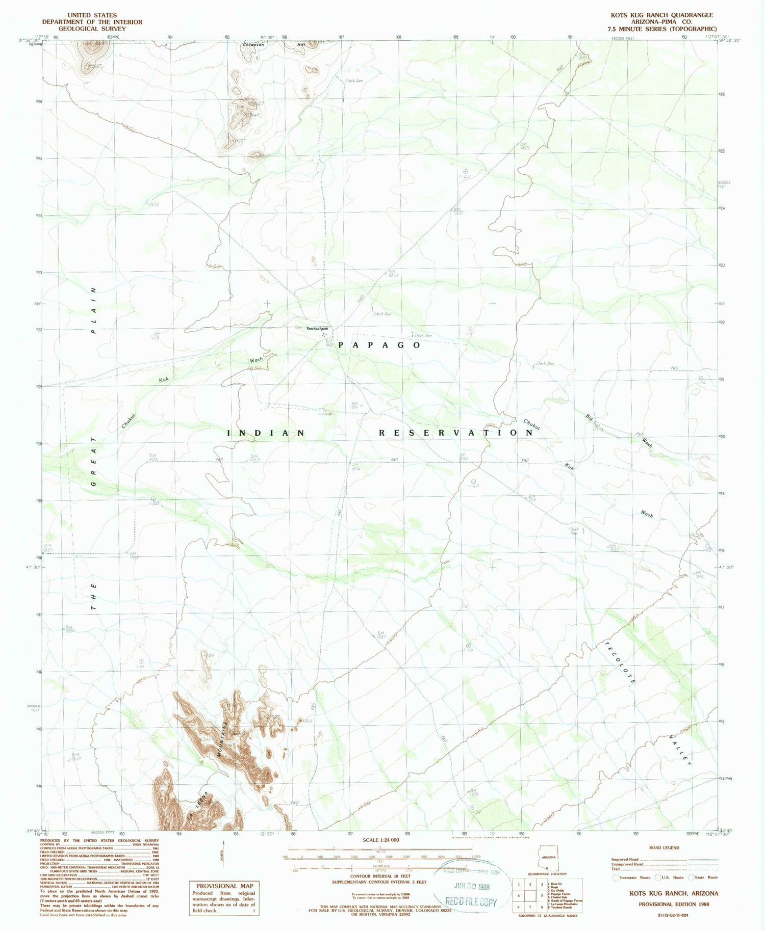 Classic USGS Kots Kug Ranch Arizona 7.5'x7.5' Topo Map Image