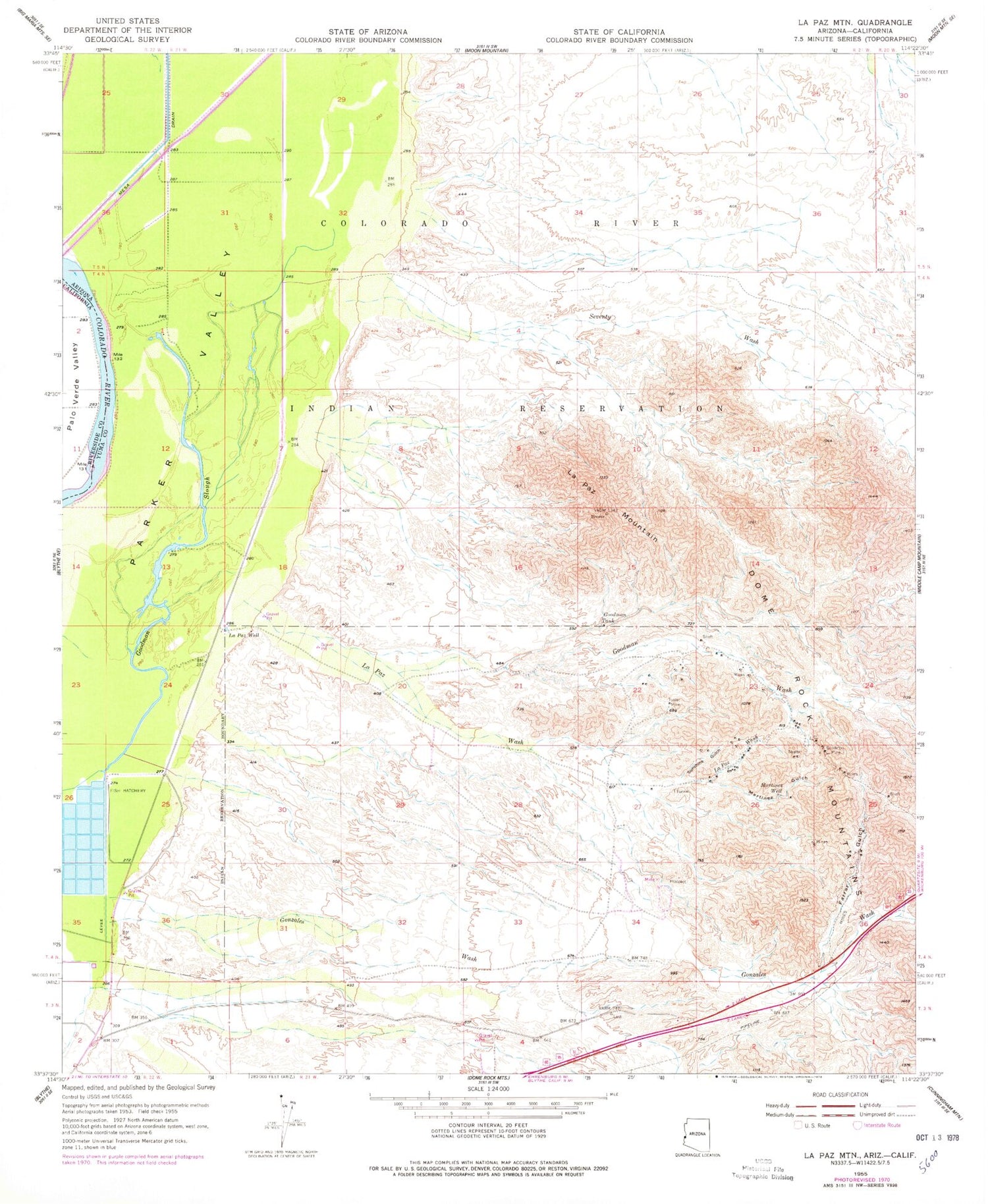 Classic USGS La Paz Mountain Arizona 7.5'x7.5' Topo Map Image