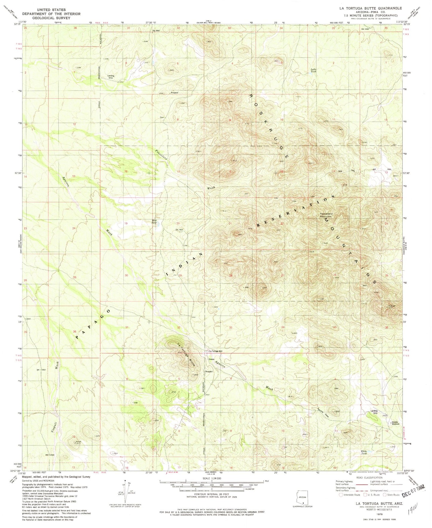 Classic USGS La Tortuga Butte Arizona 7.5'x7.5' Topo Map Image